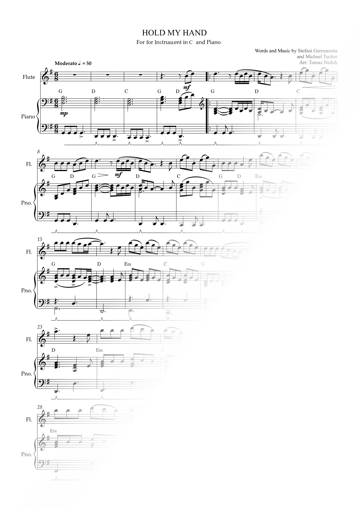 Hold My Hand - C Instrument & Piano