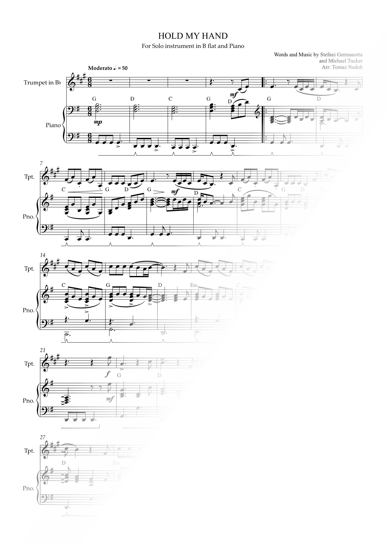 Hold My Hand - Bb Instrument & Piano