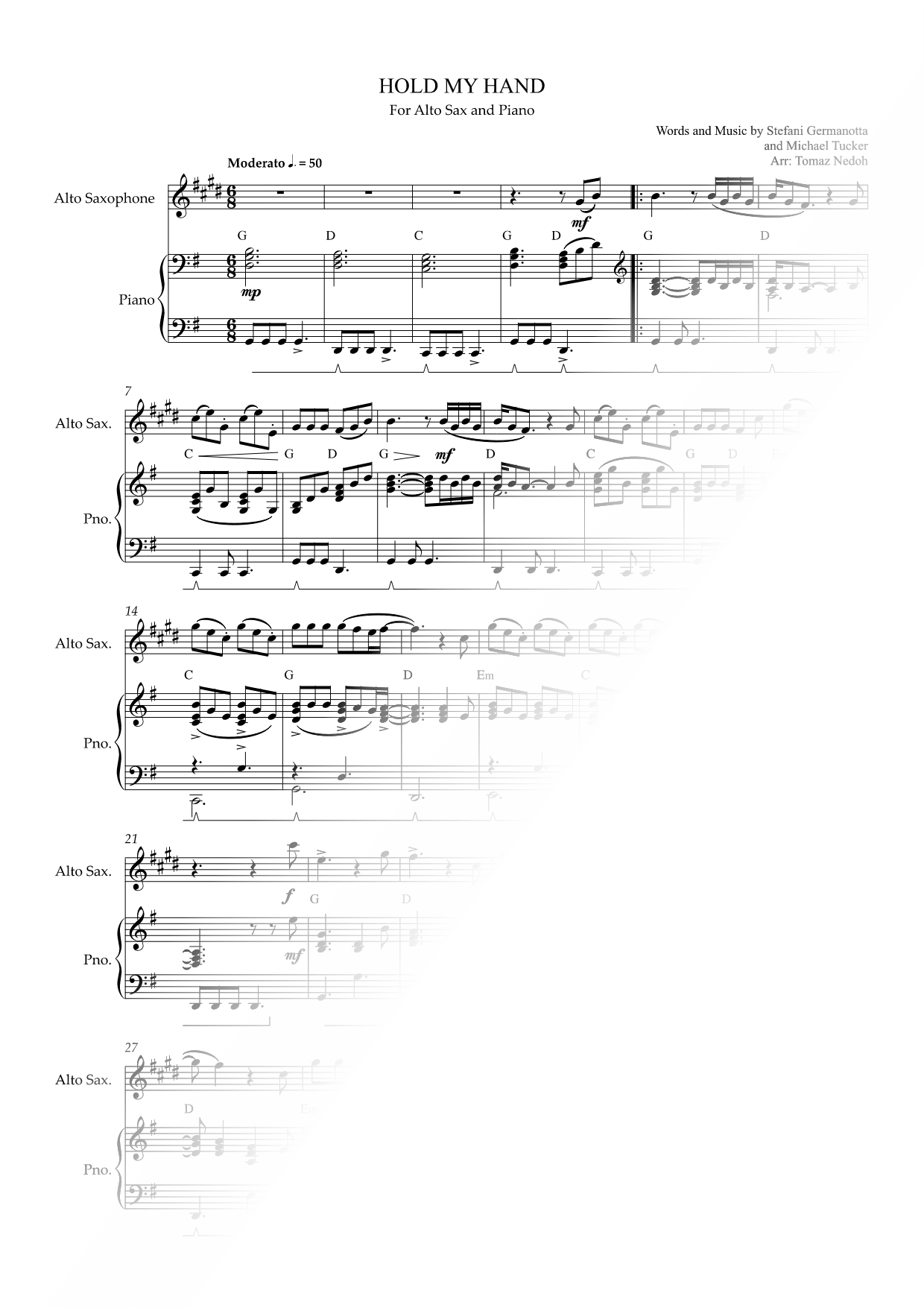 Hold My Hand - Eb Instrument & Piano