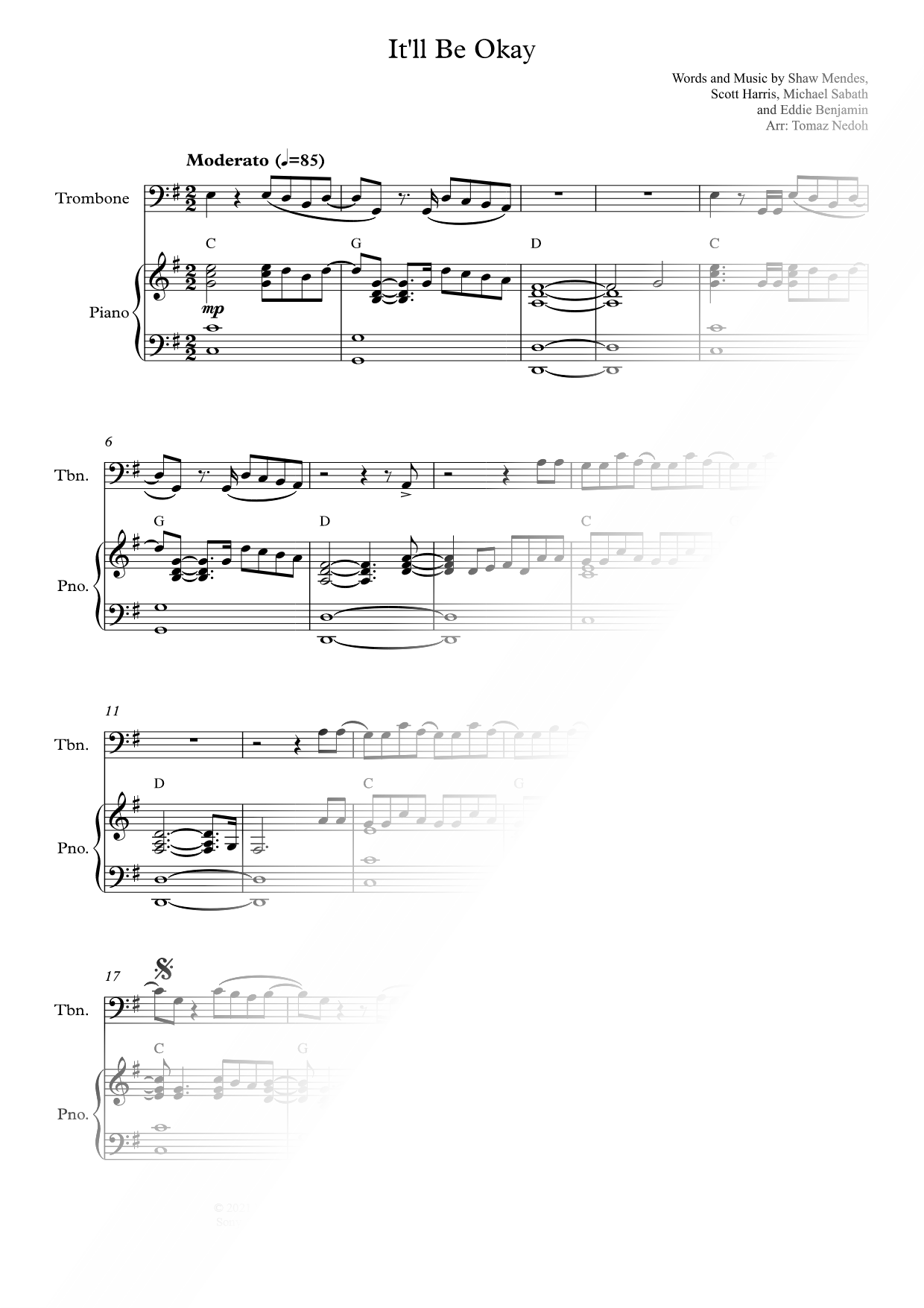 It'll Be Okay - Bass Clef Instrument & Piano