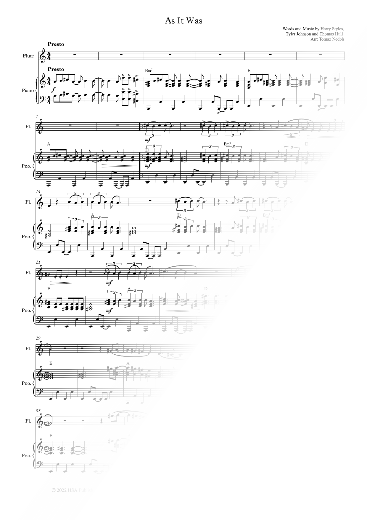 As It Was - C Instrument & Piano