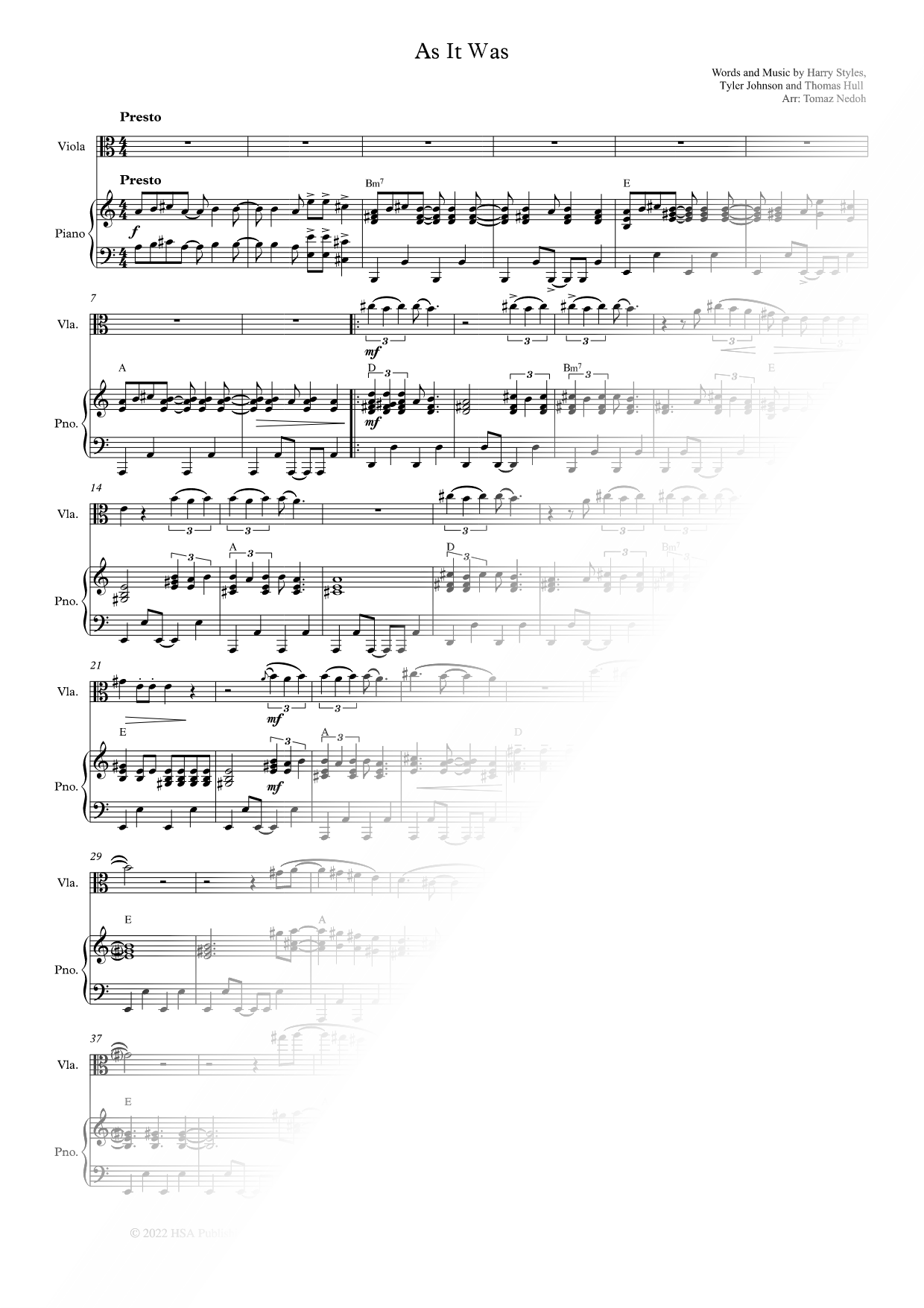 As It Was - Viola & Piano