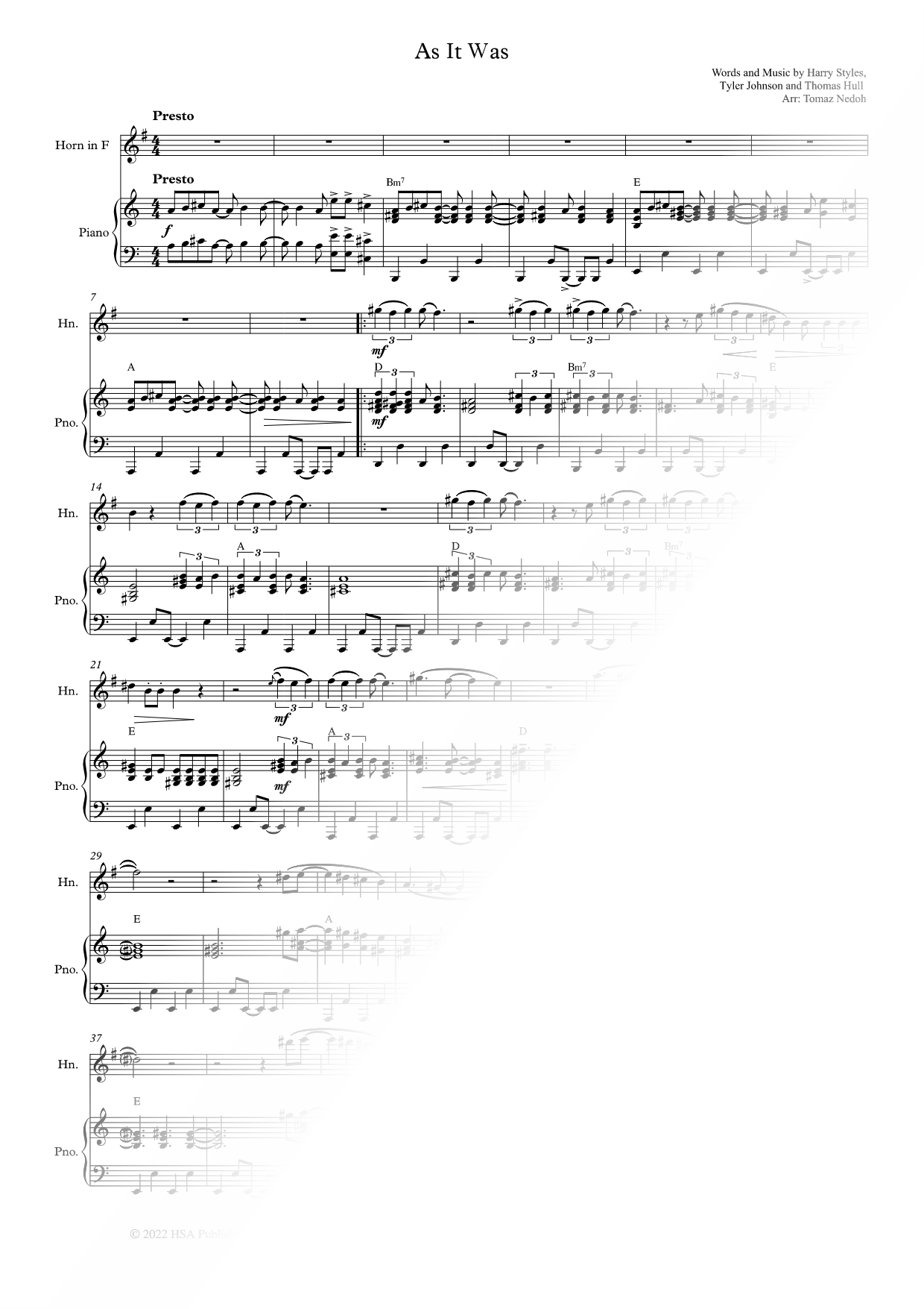 As It Was - F Instrument & Piano