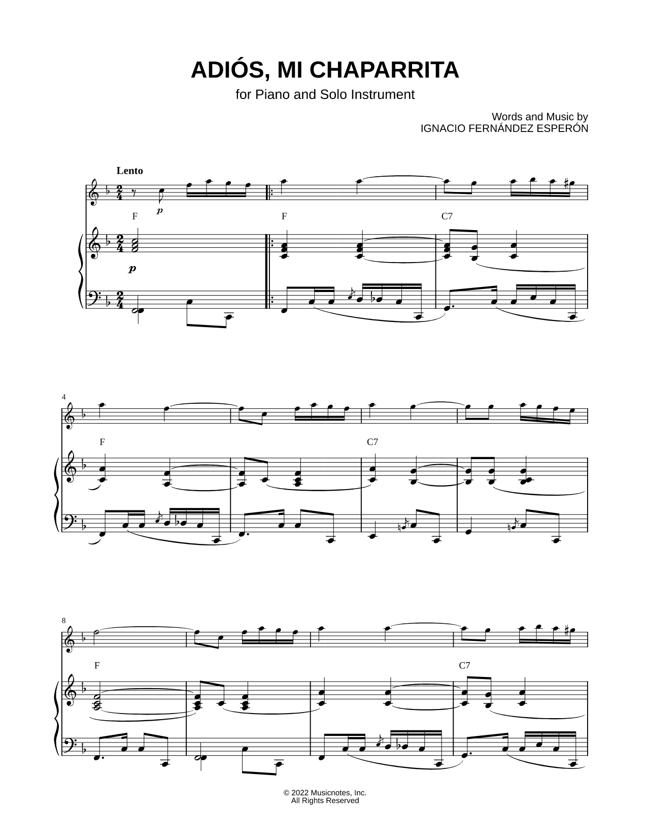 Adios, mi chaparrita - Piano Accompaniment