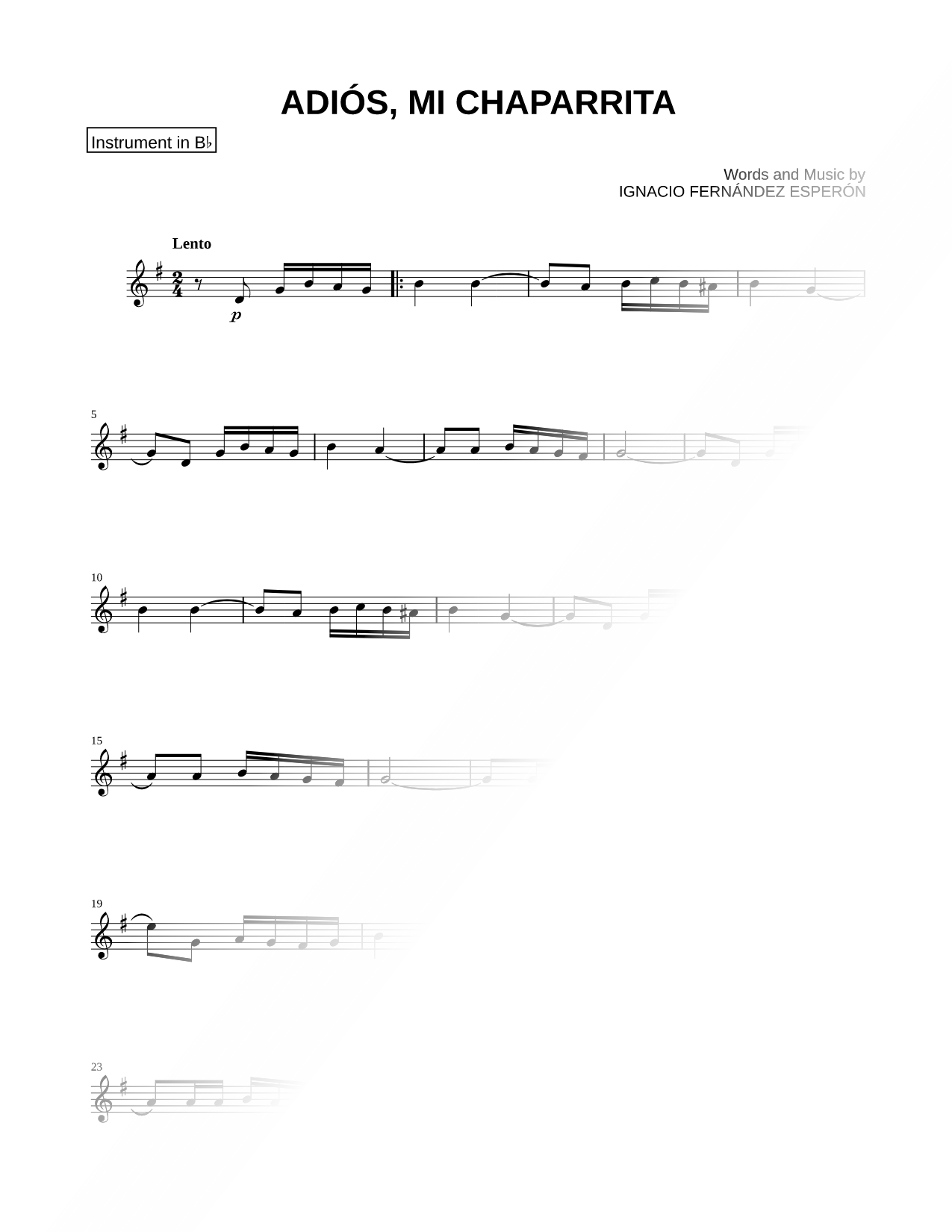 Adios, mi chaparrita - Bb Instrument