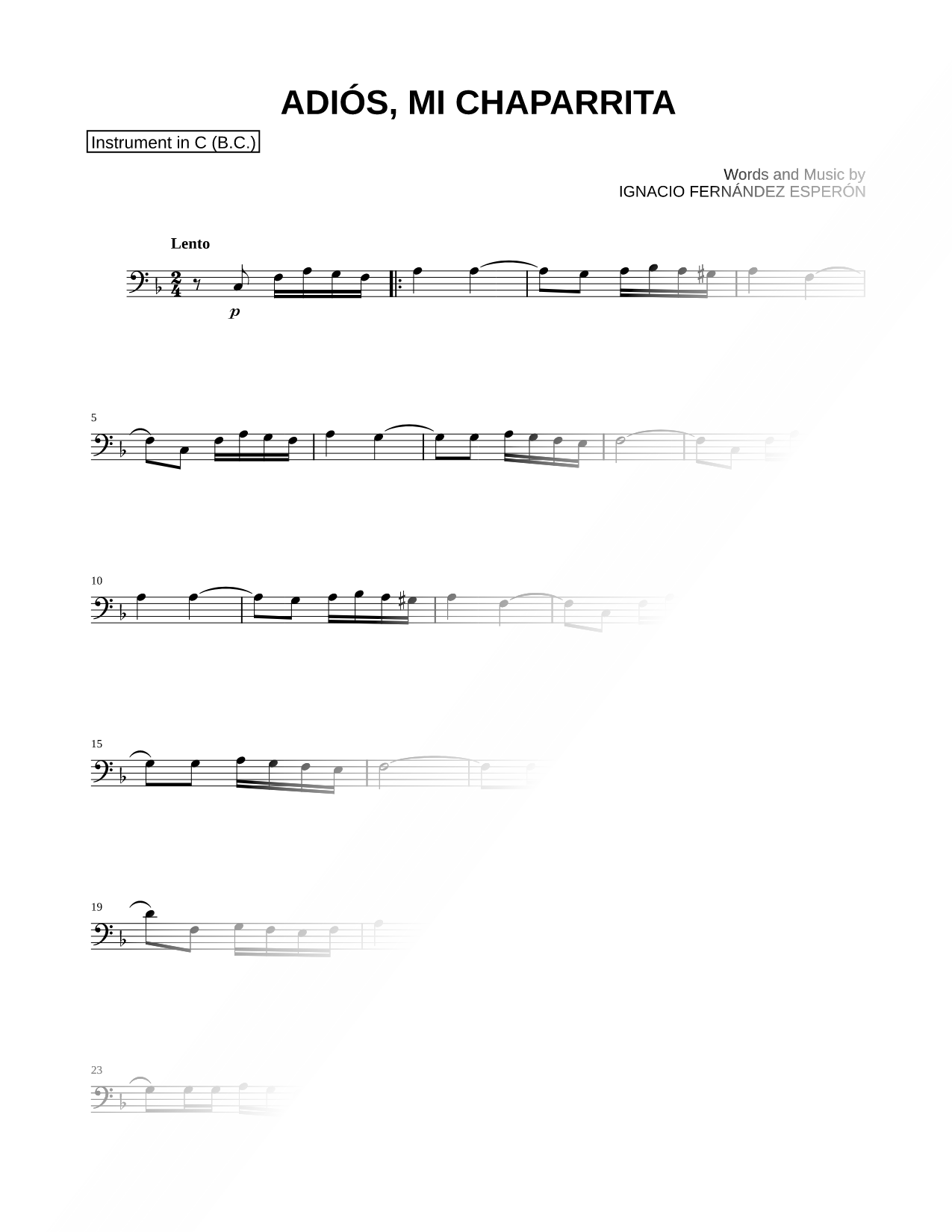Adios, mi chaparrita - Bass Clef Instrument