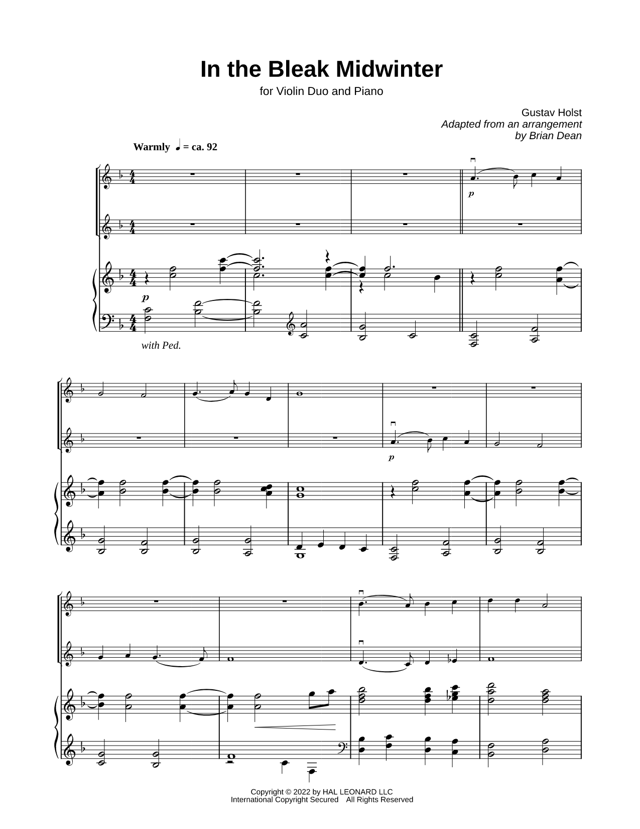 In the Bleak Midwinter - Violin Duet & Piano