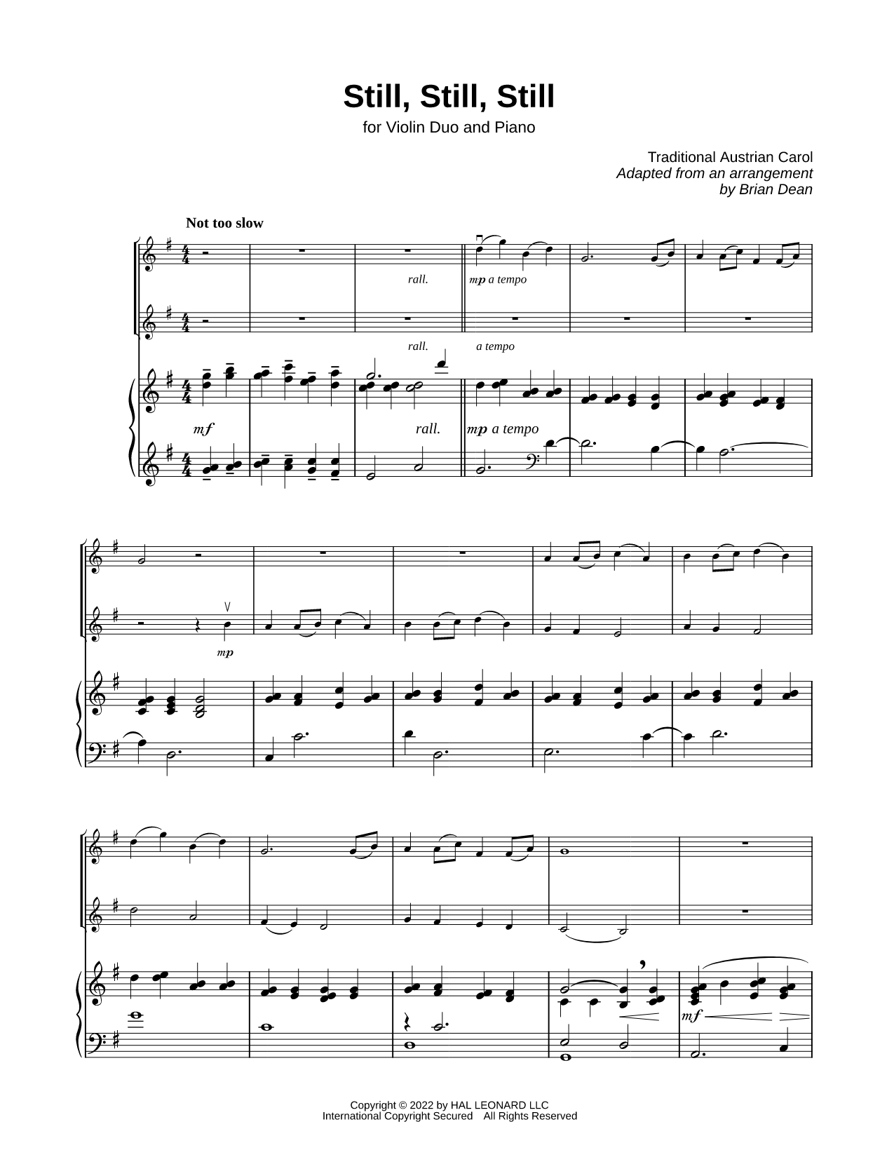 Still, Still, Still - Violin Duet & Piano