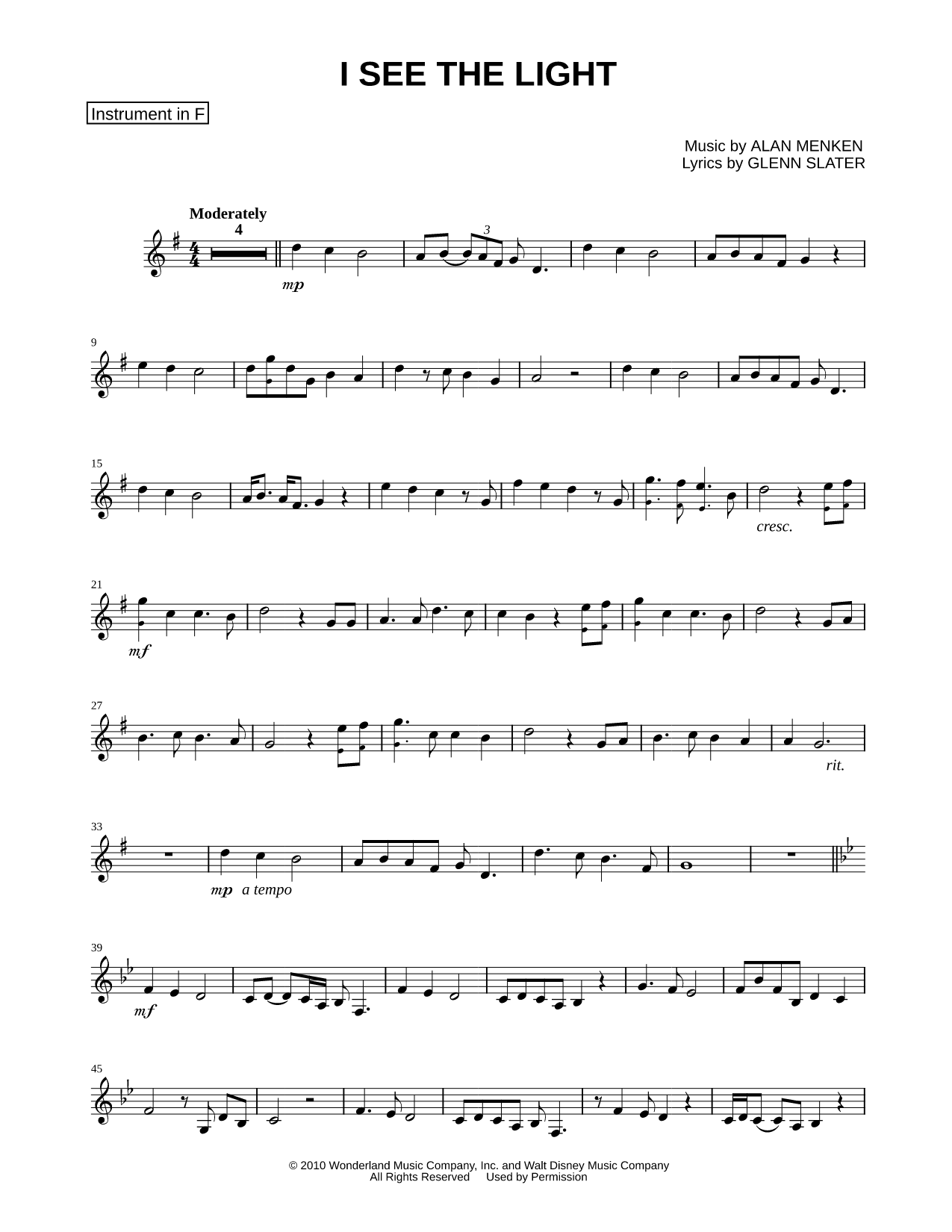 I See the Light - F Instrument