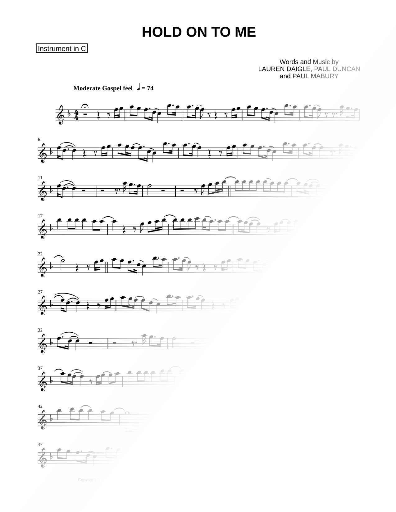 Hold On To Me - C Instrument
