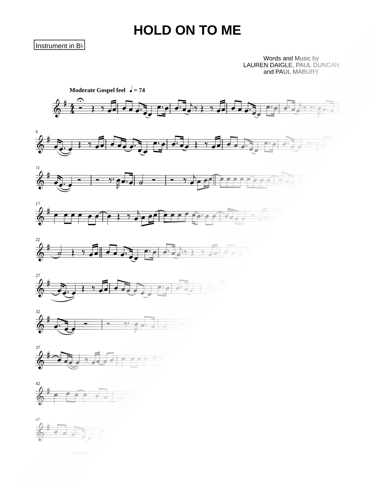 Hold On To Me - Bb Instrument