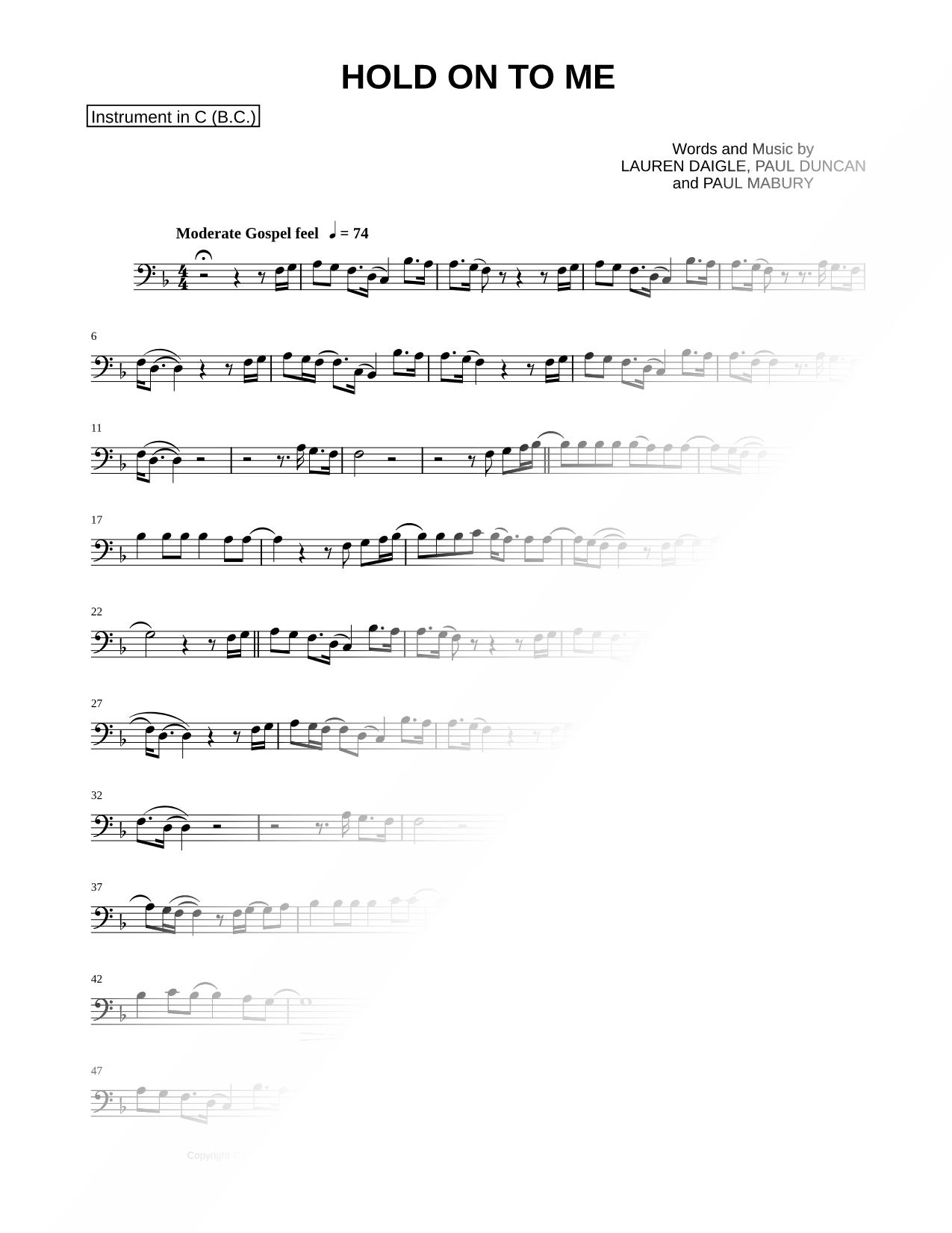 Hold On To Me - Bass Clef Instrument