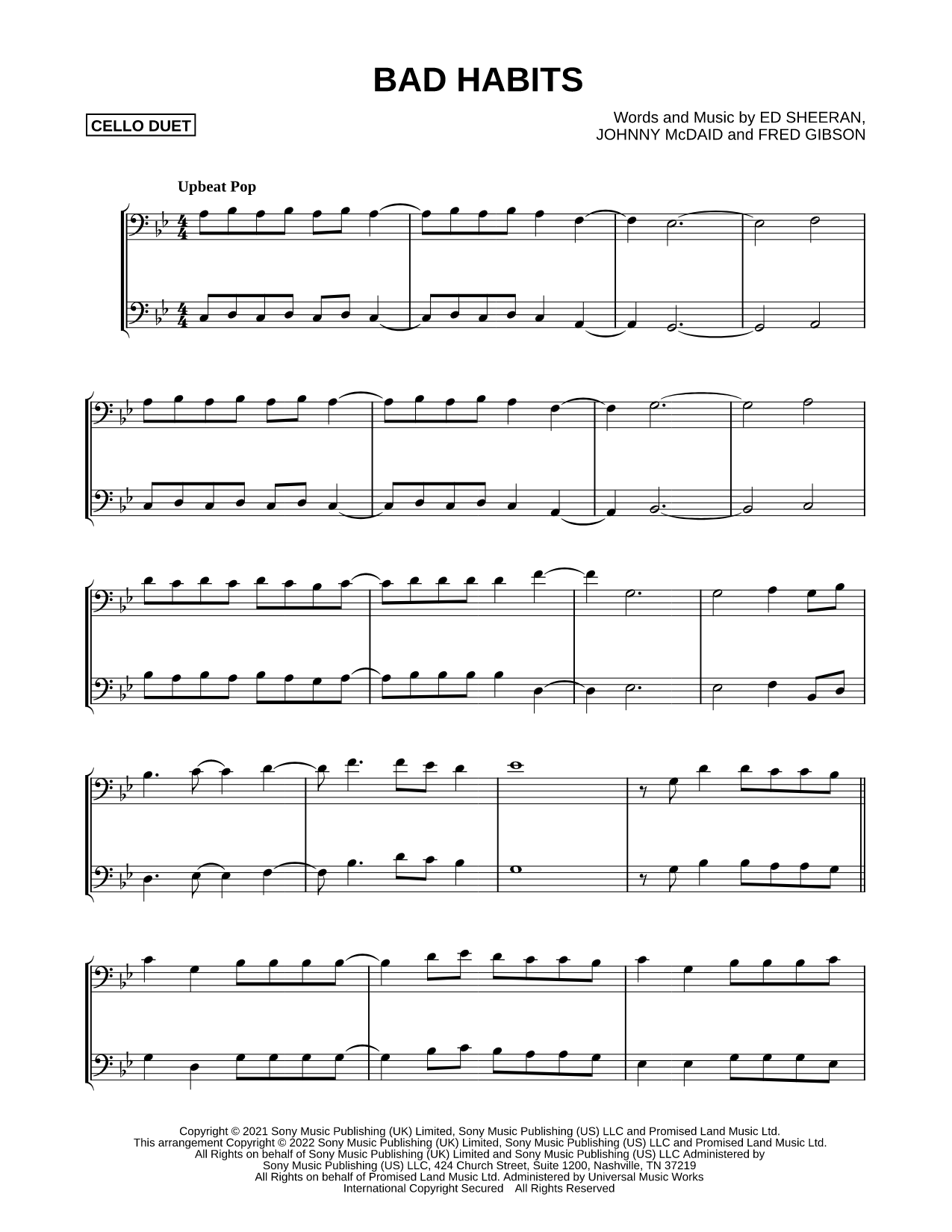 Bad Habits - Cello Duet