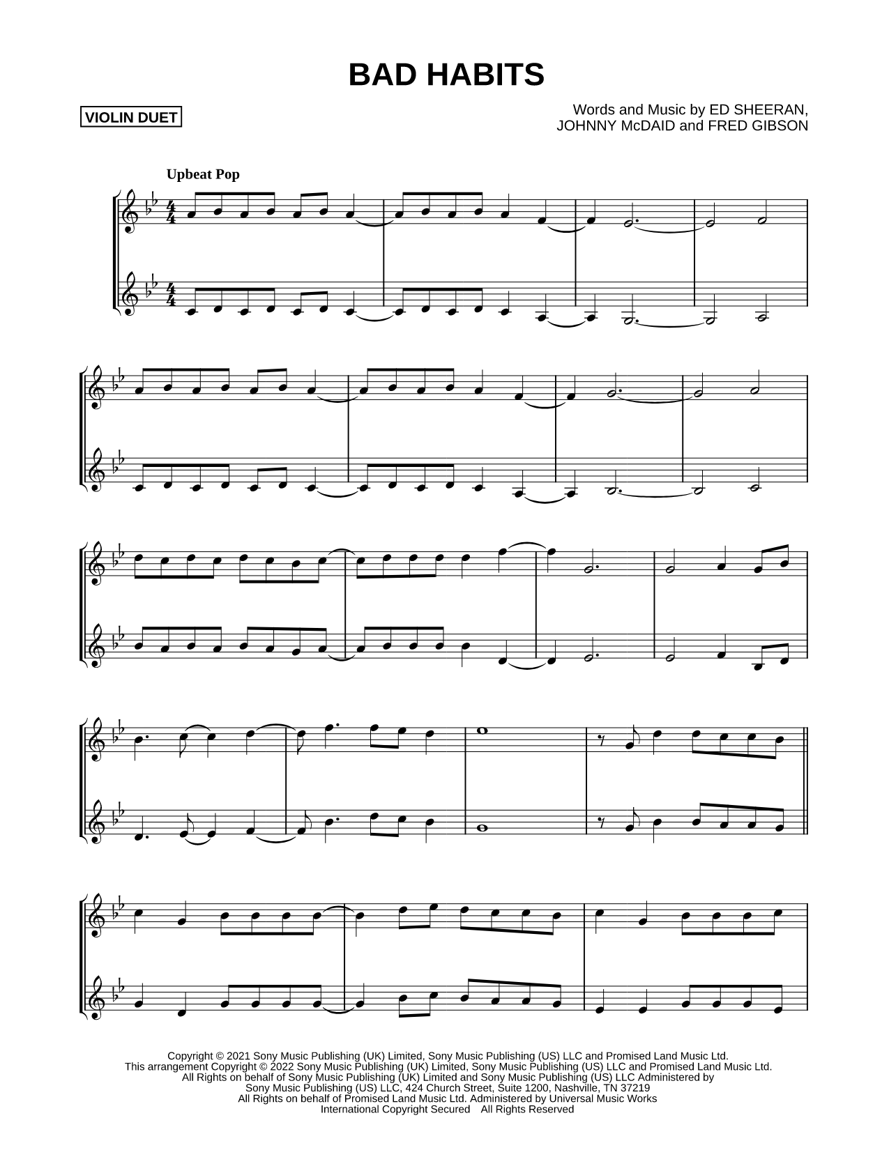 Bad Habits - Violin Duet