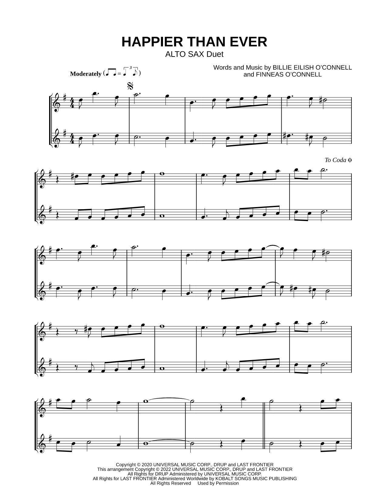 Happier Than Ever - Alto Saxophone Duet