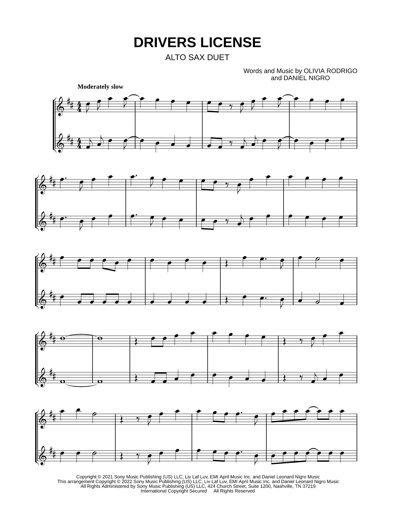 drivers license - Alto Saxophone Duet
