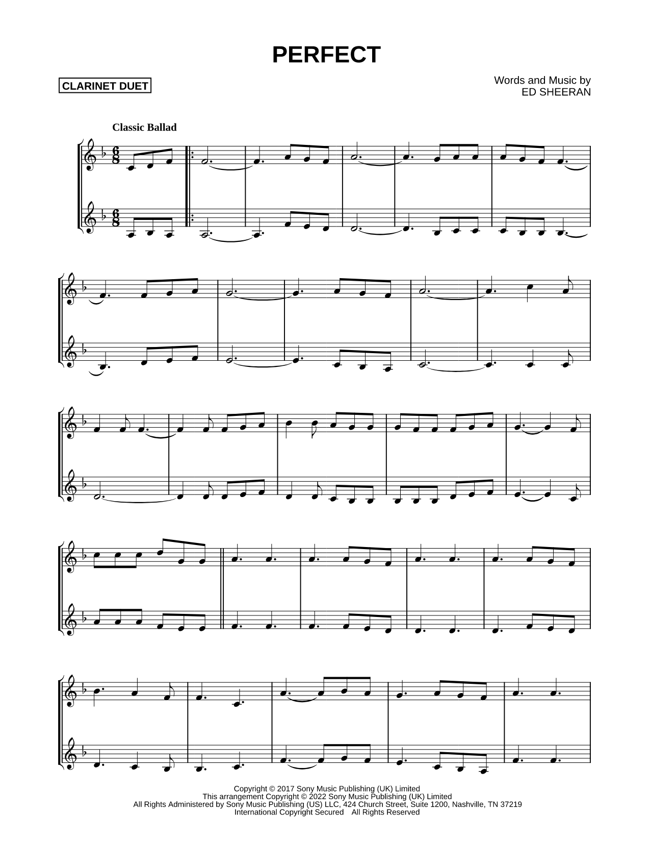 Perfect - Clarinet Duet