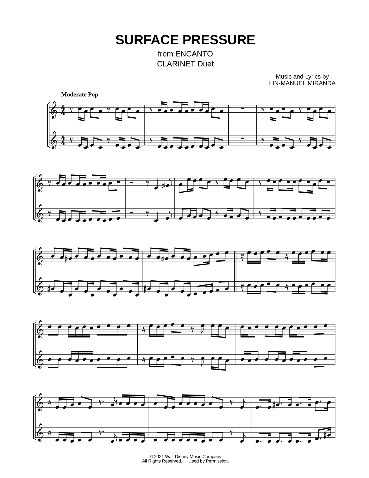 Surface Pressure - Clarinet Duet