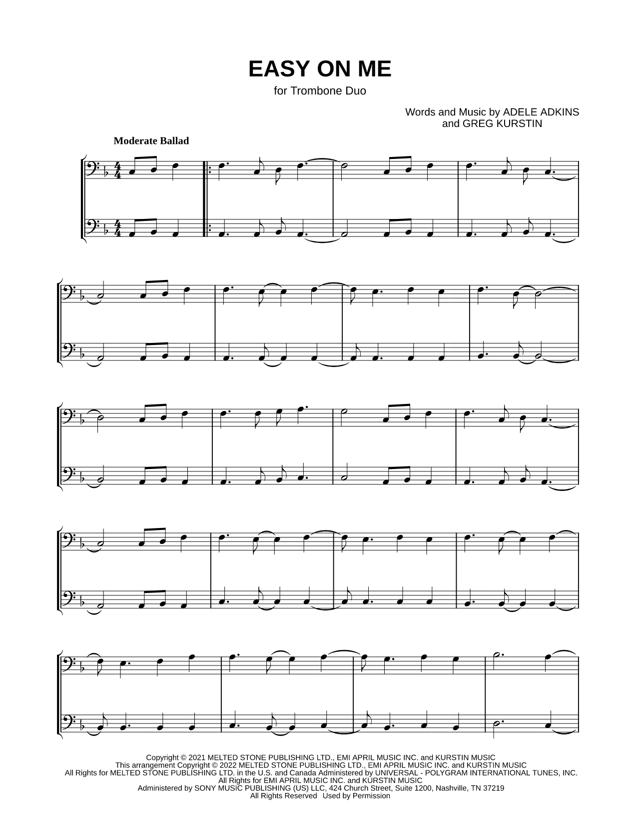 Easy on Me - Trombone Duet