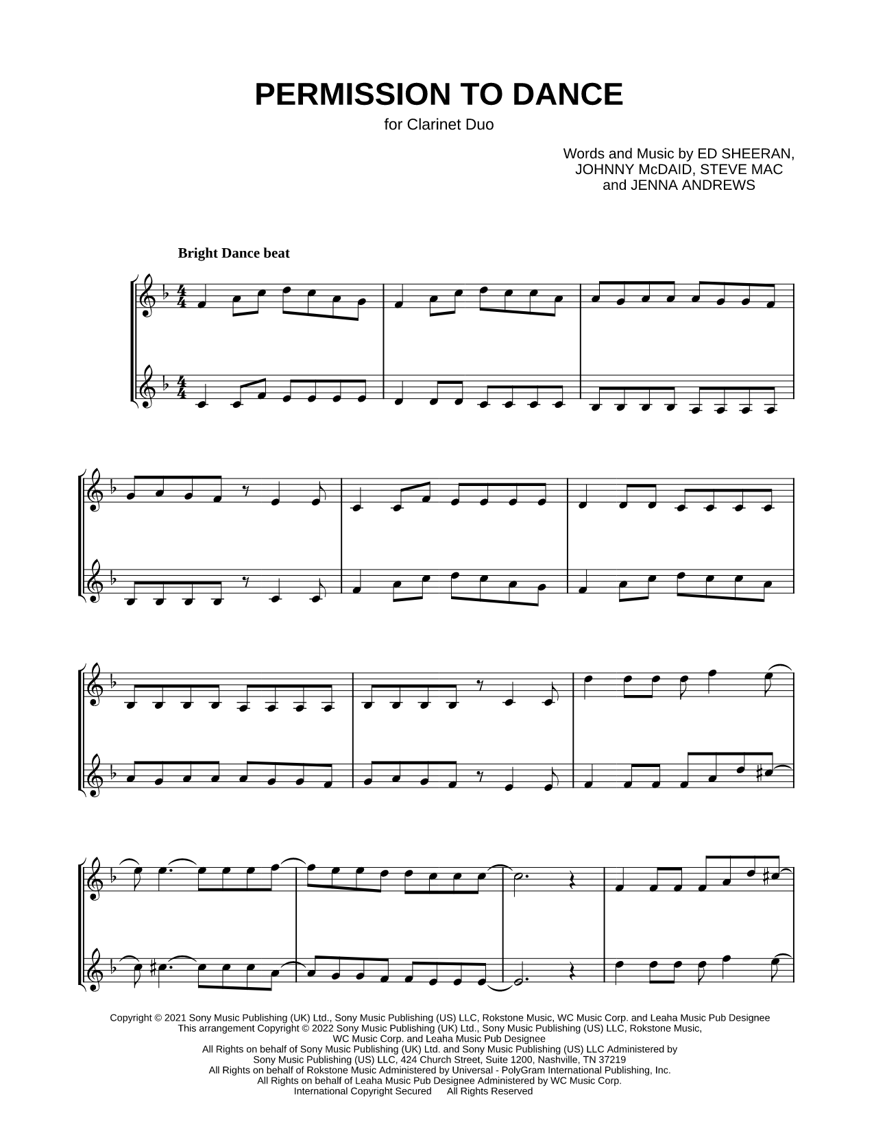 Permission to Dance - Clarinet Duet