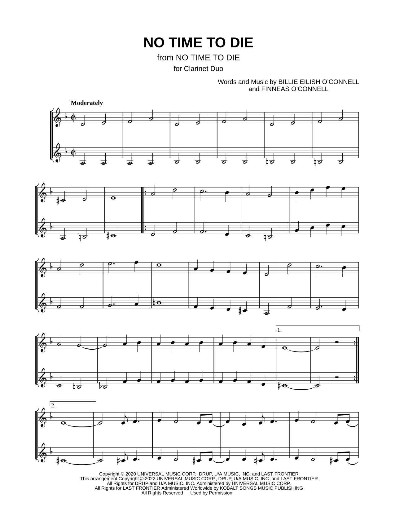 No Time to Die - Clarinet Duet