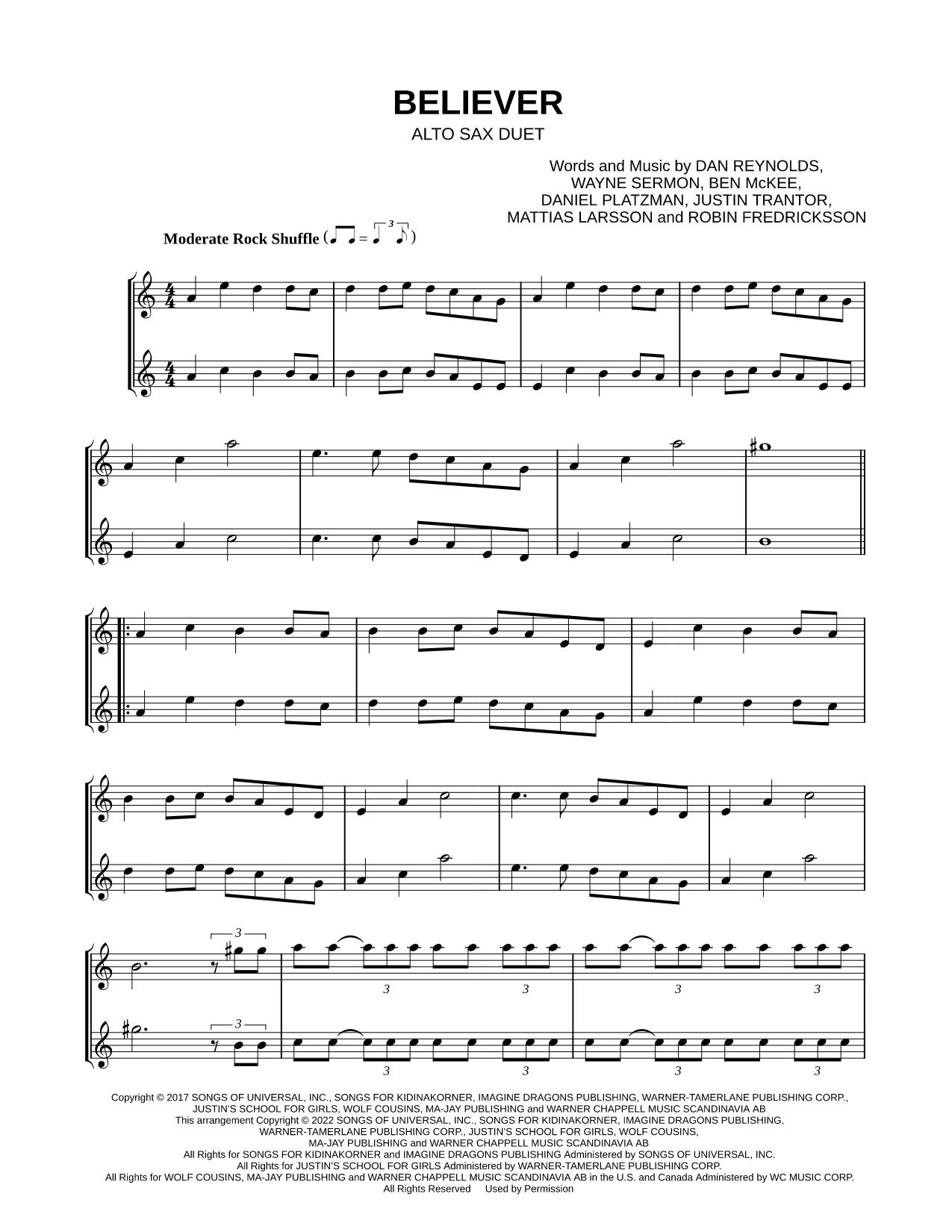 Believer - Alto Saxophone Duet