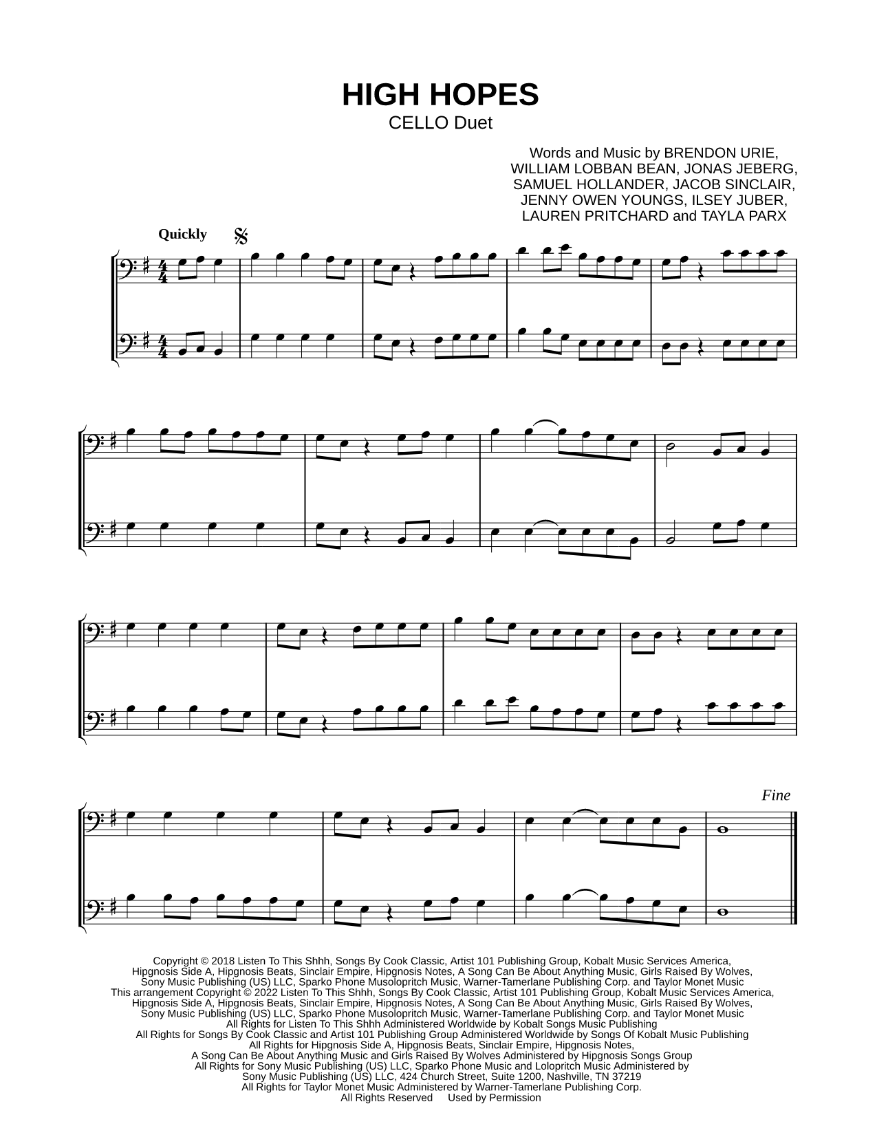 High Hopes - Cello Duet