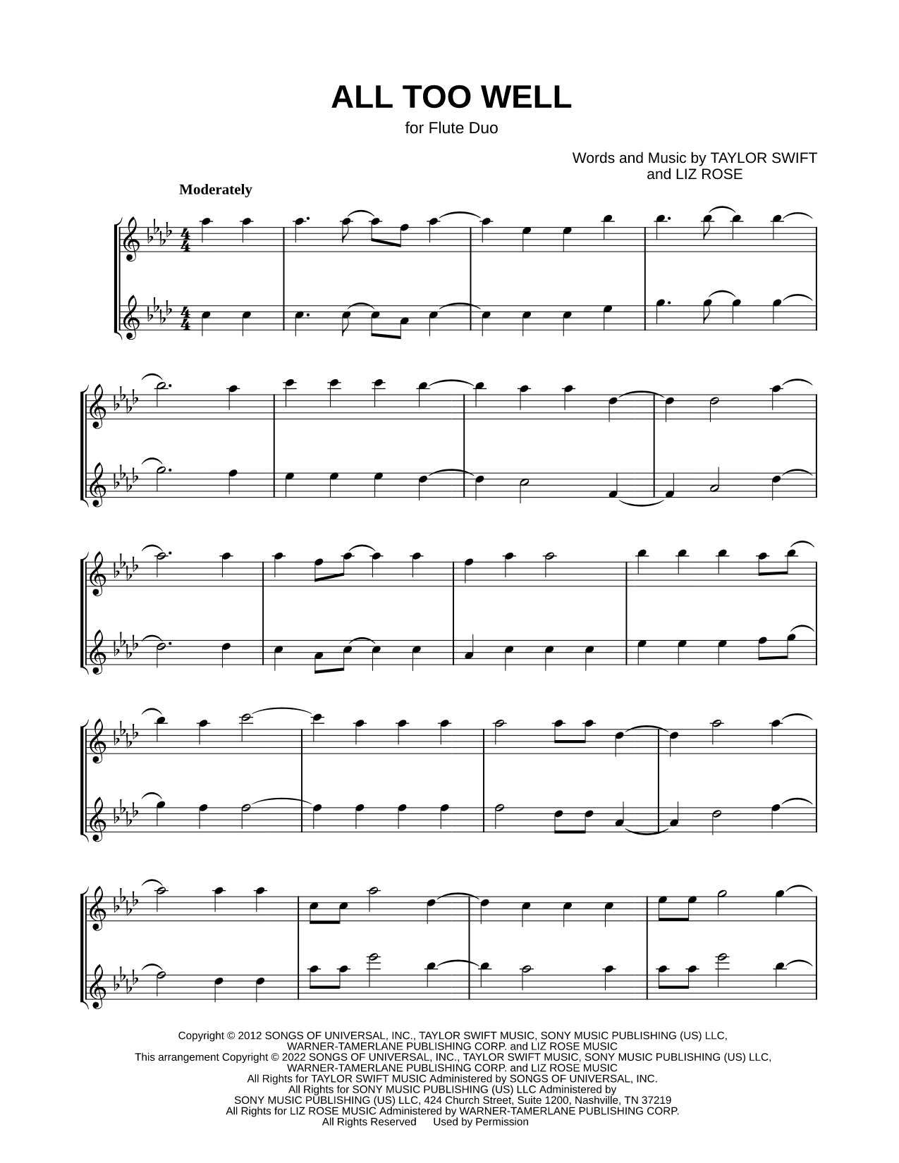 All Too Well - Flute Duet