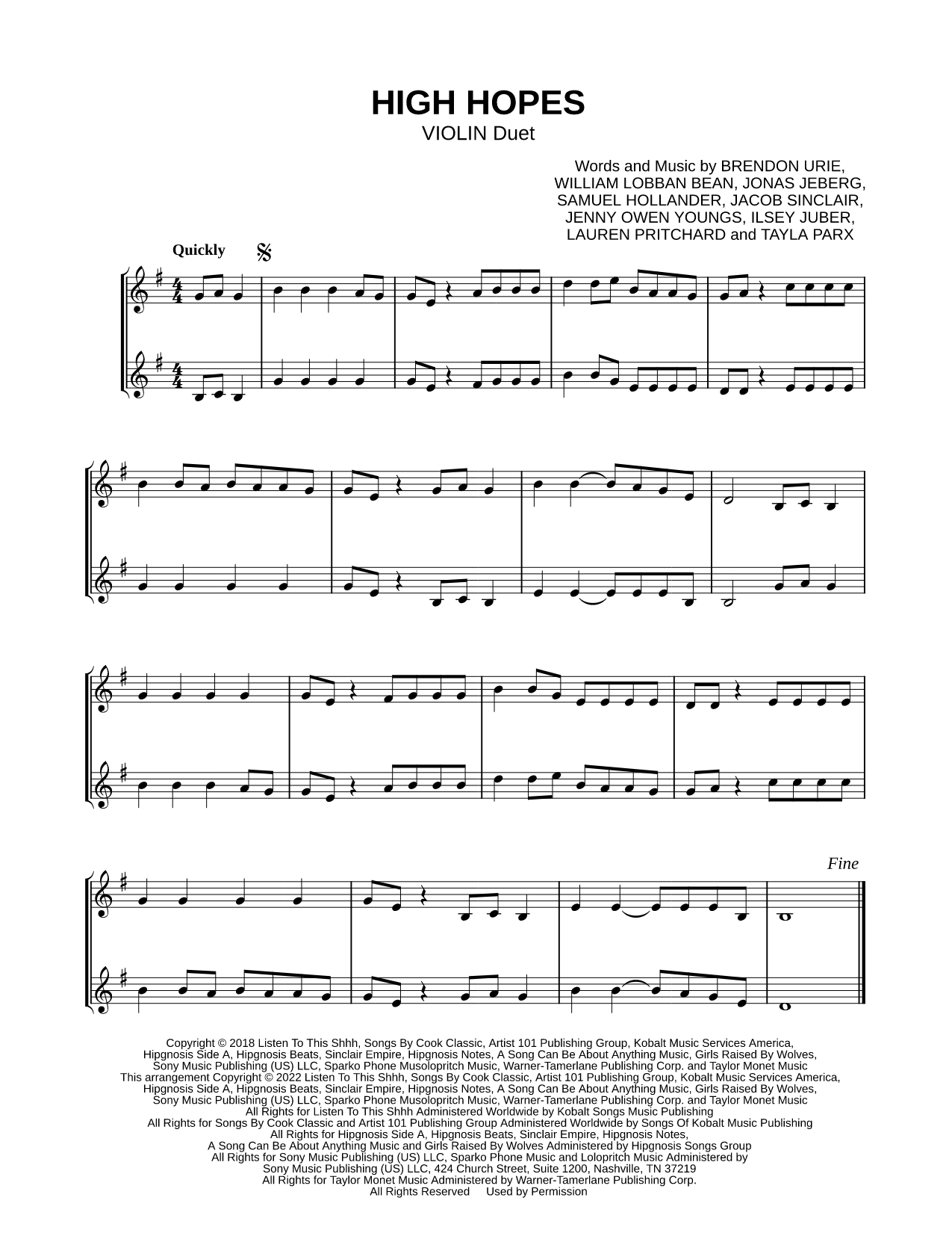 High Hopes - Violin Duet