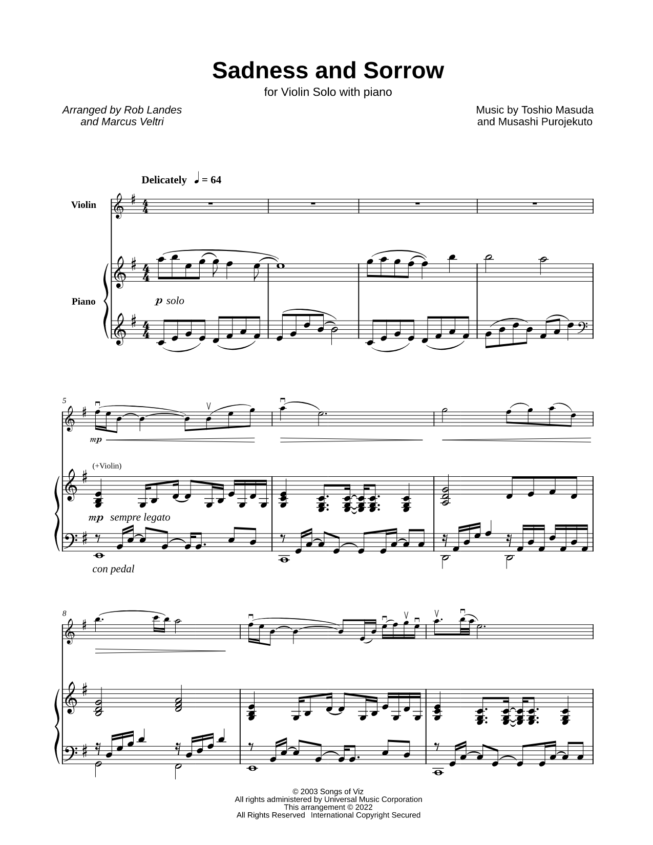 Sadness and Sorrow - Violin & Piano