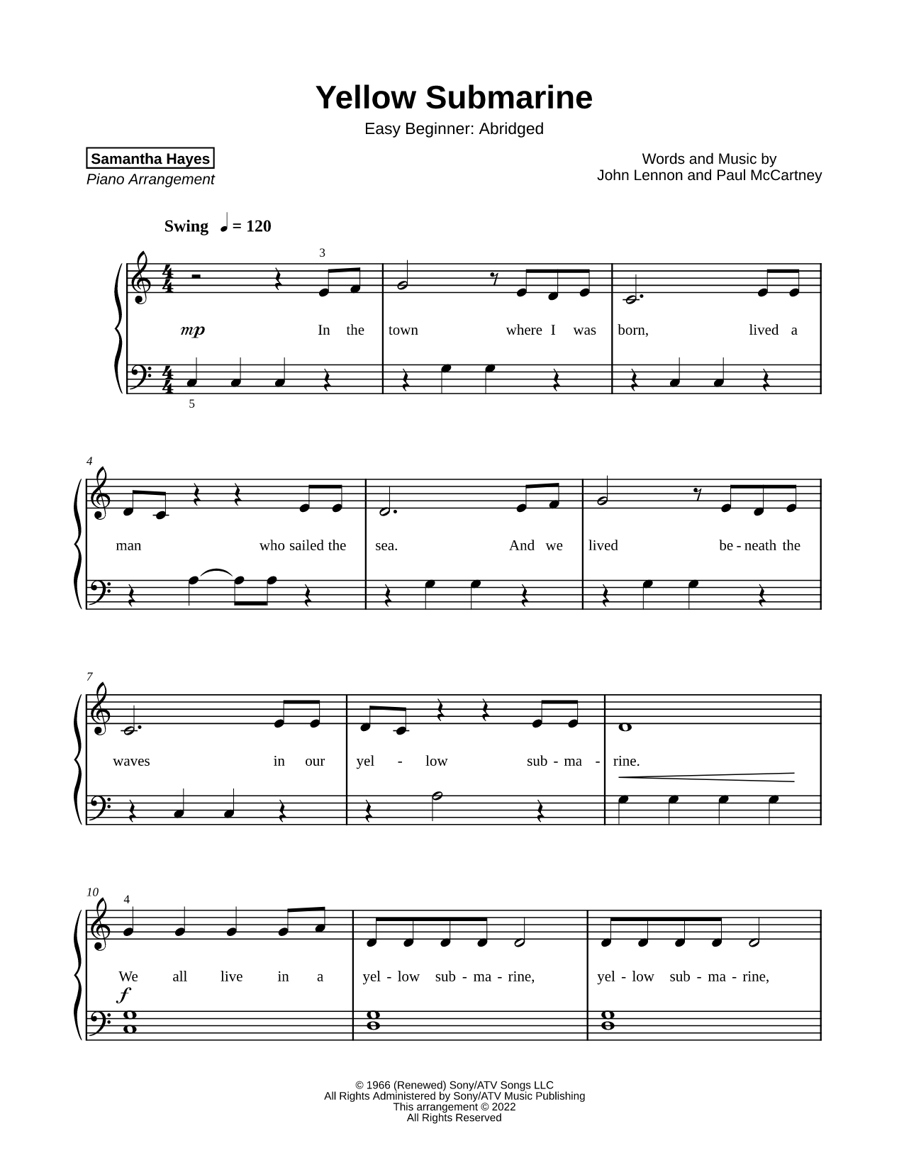 Yellow Submarine [easy beginner - abridged]