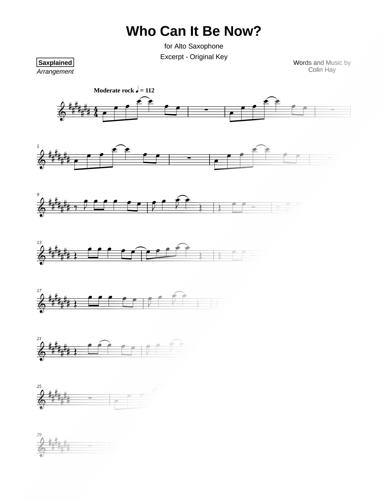 Who Can It Be Now? [excerpt - easy]