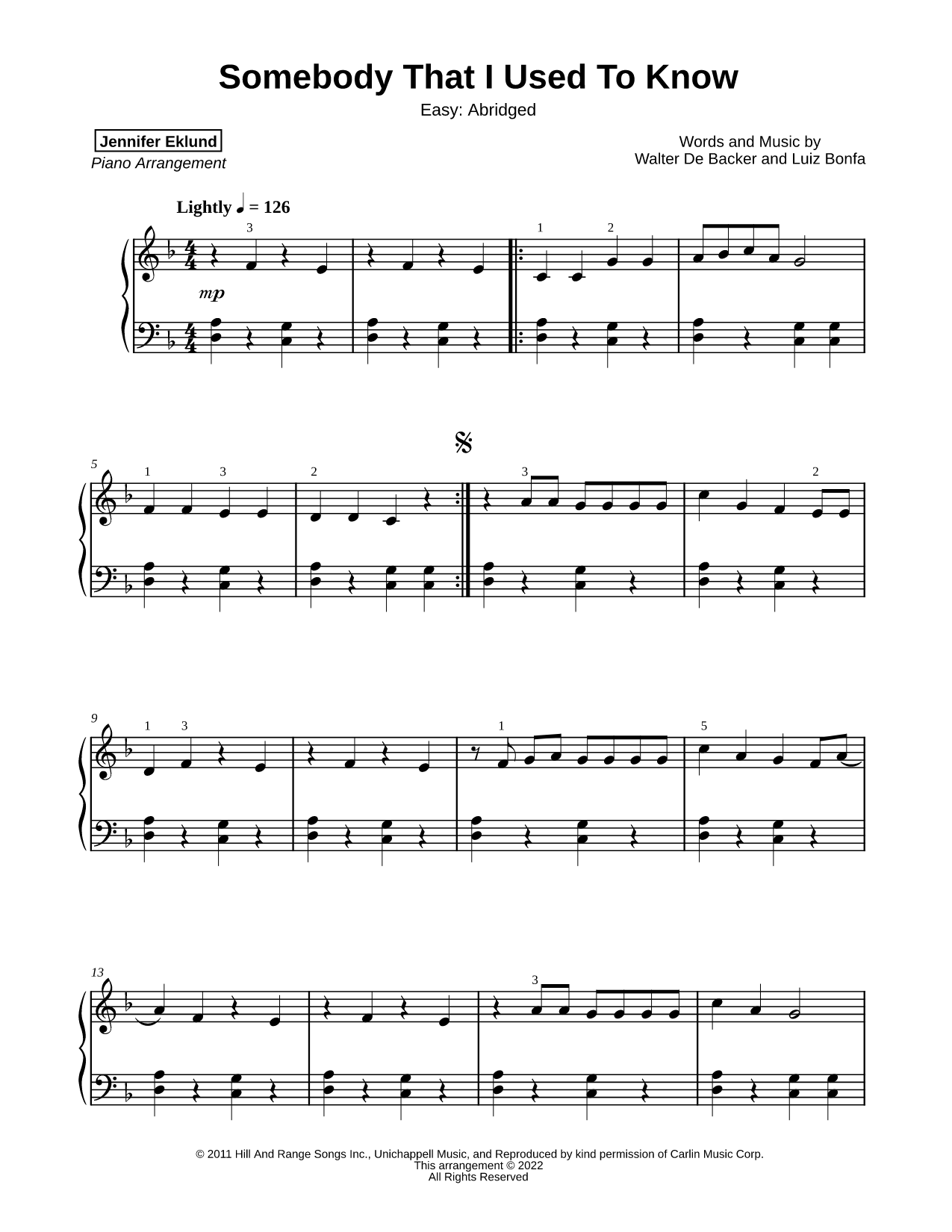 Somebody That I Used to Know [easy - abridged]