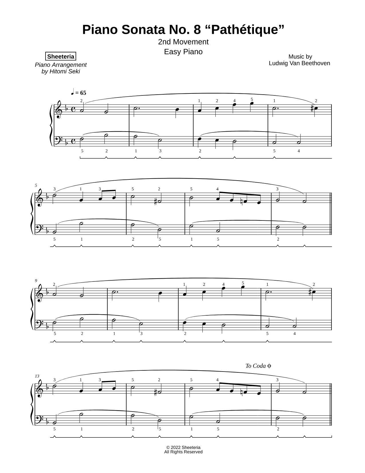 Piano Sonata No. 8 in C Minor "Pathetique": II. Adagio cantabile [easy]