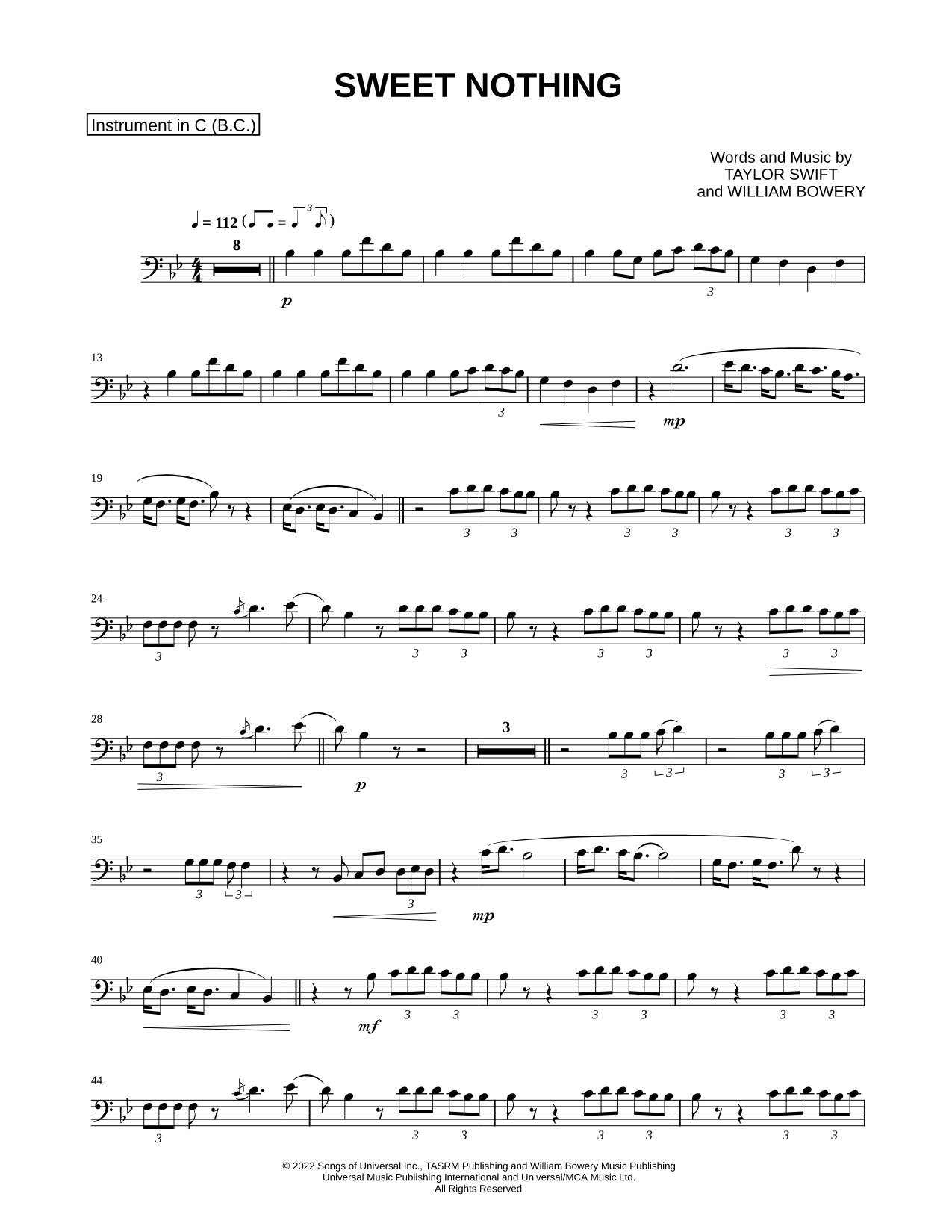Sweet Nothing - Bass Clef Instrument