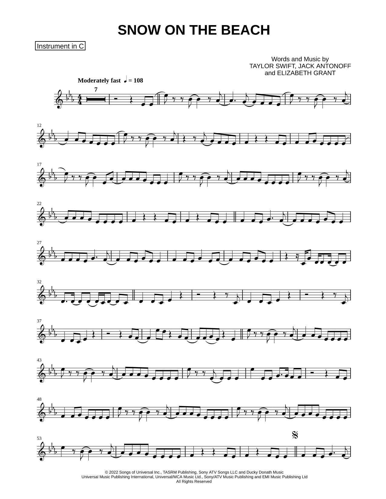 Snow on the Beach - C Instrument