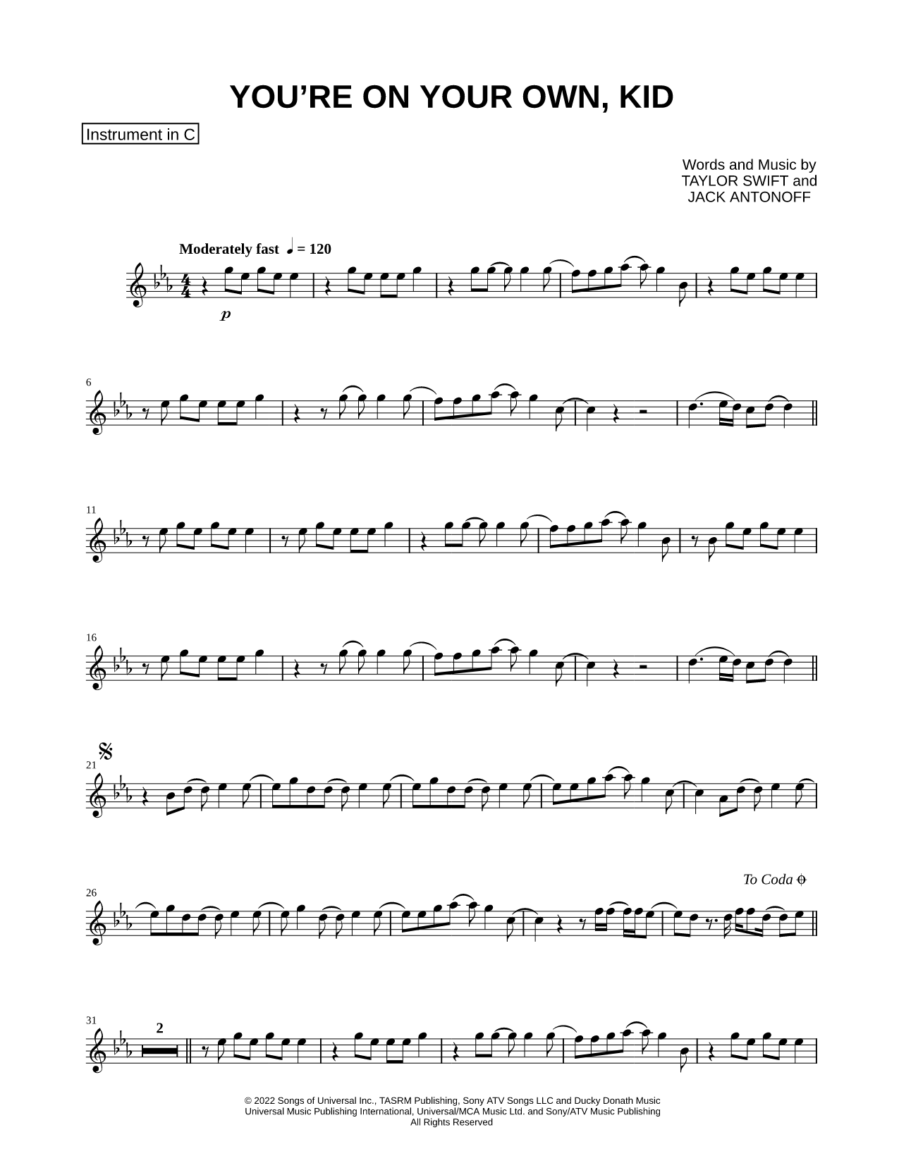 You're on Your Own, Kid - C Instrument