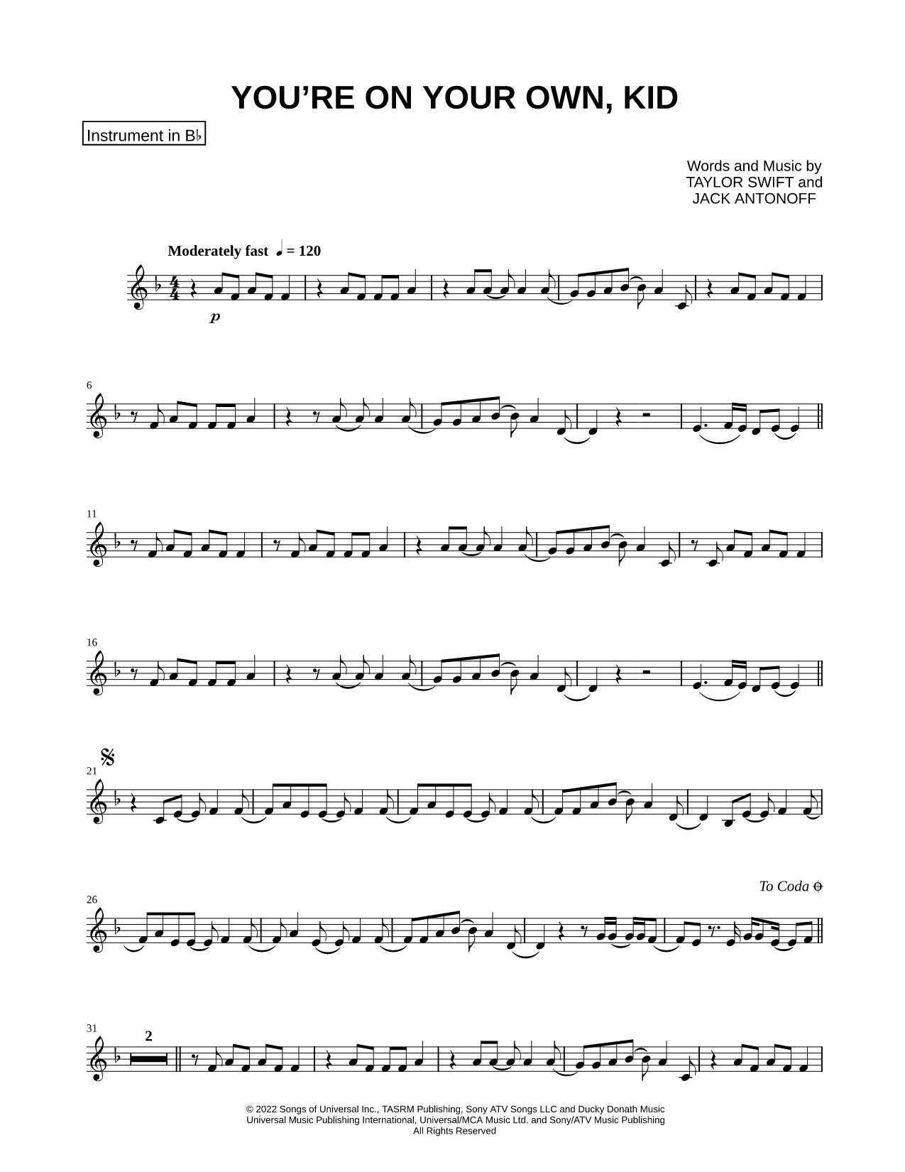 You're on Your Own, Kid - Bb Instrument