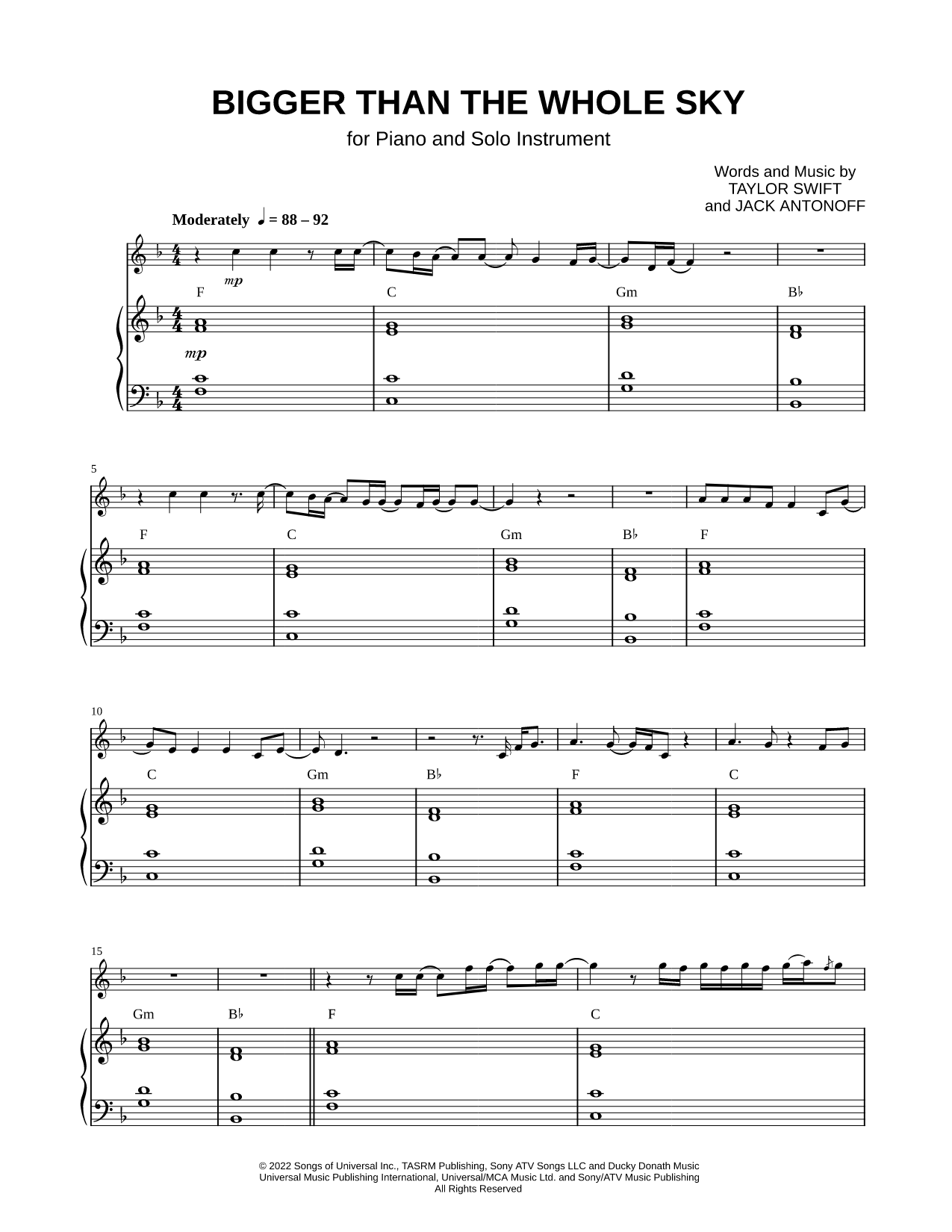 Bigger Than the Whole Sky - Piano Accompaniment