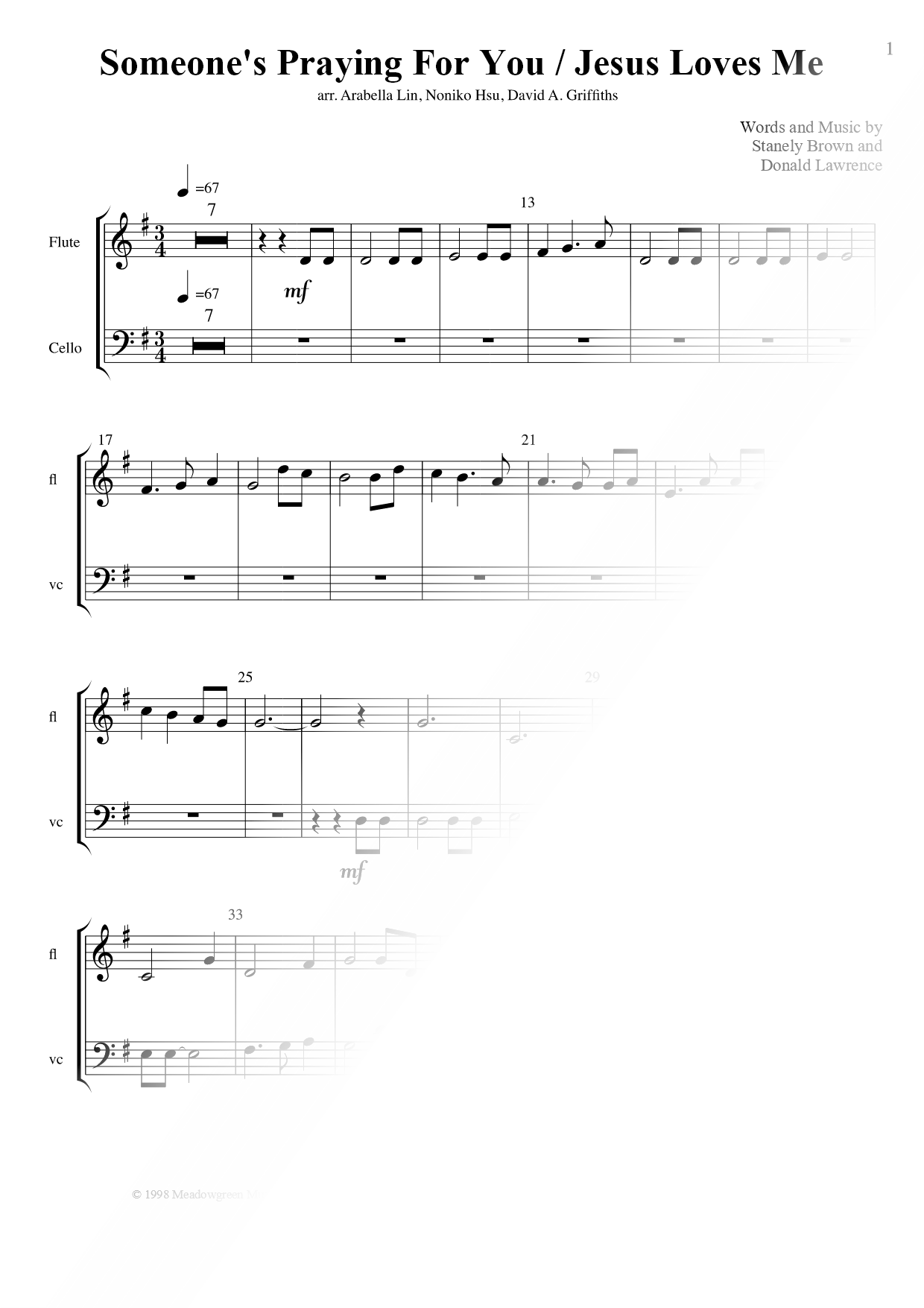 Someone's Praying for You / Jesus Loves Me - Flute & Cello Duet