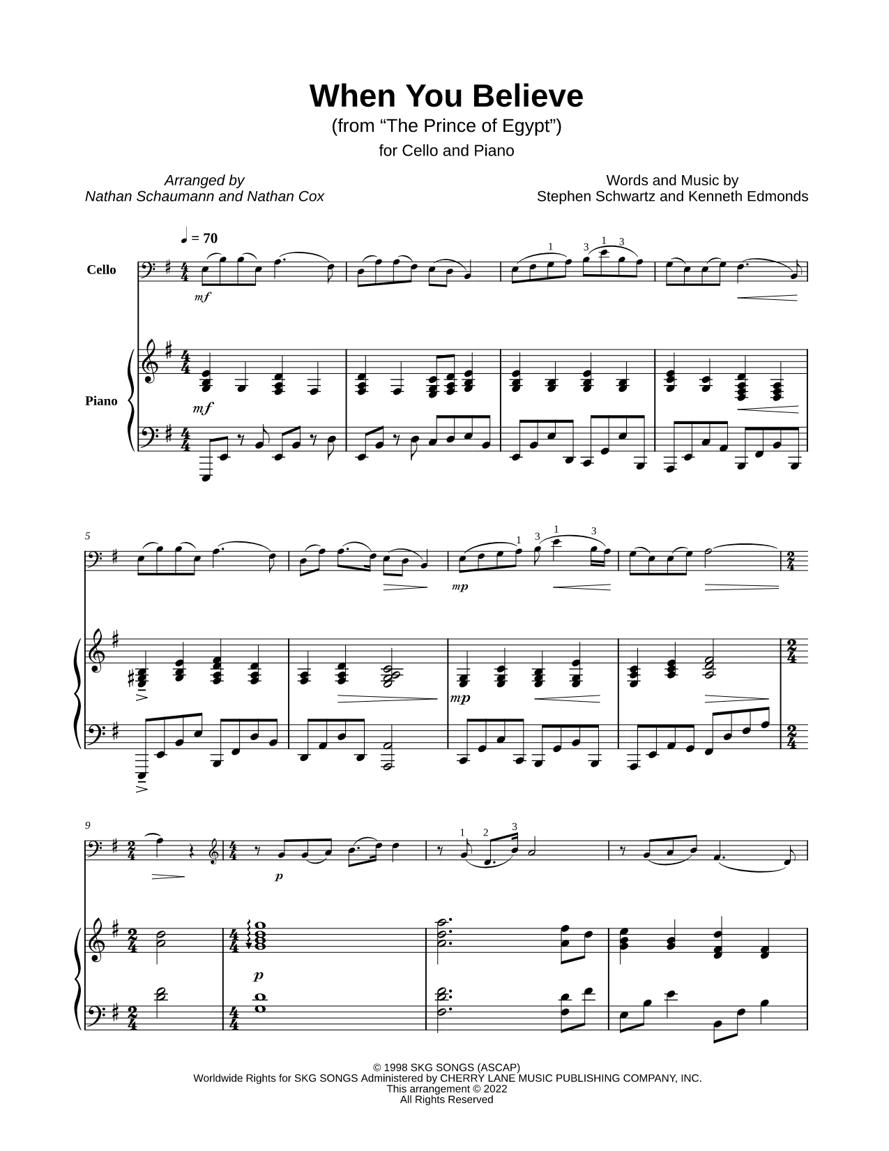 When You Believe - Cello & Piano