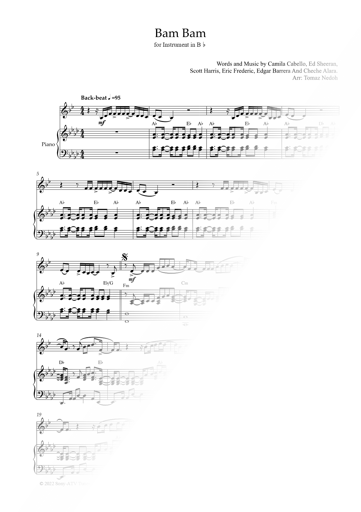Bam Bam - Bb Instrument & Piano