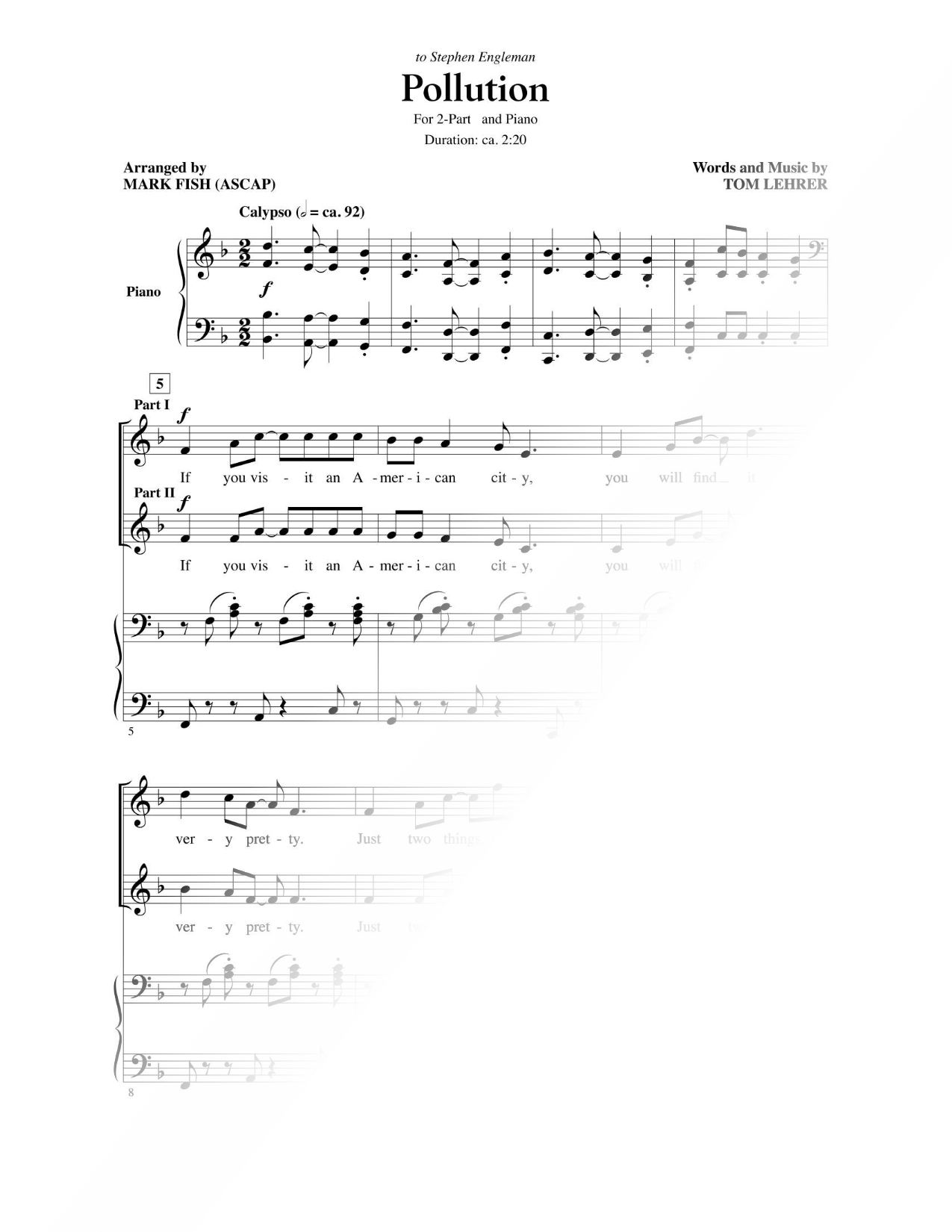 Pollution Sheet Music — 2-Part Choir + Piano