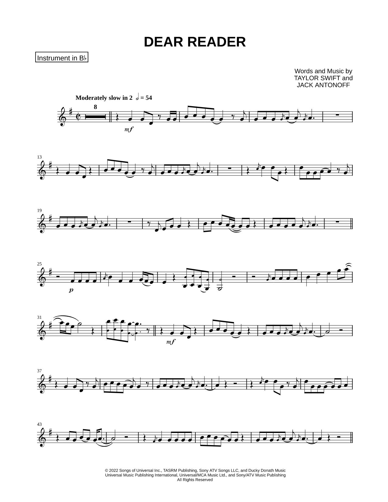 Dear Reader - Bb Instrument
