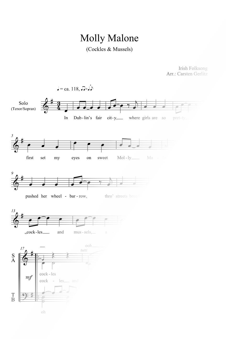 Molly Malone Sheet Music — SATB Choir A Cappella