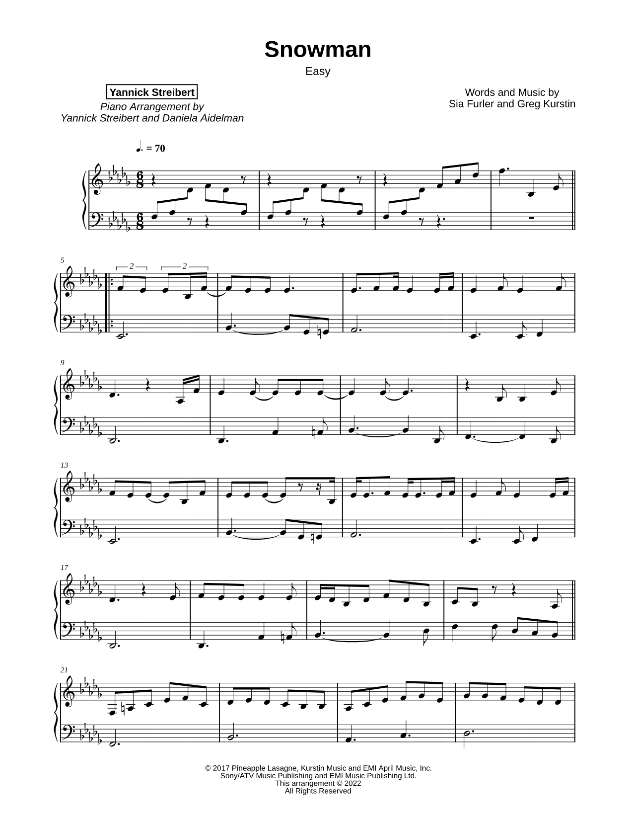 Snowman [easy] Sheet Music — Easy Piano