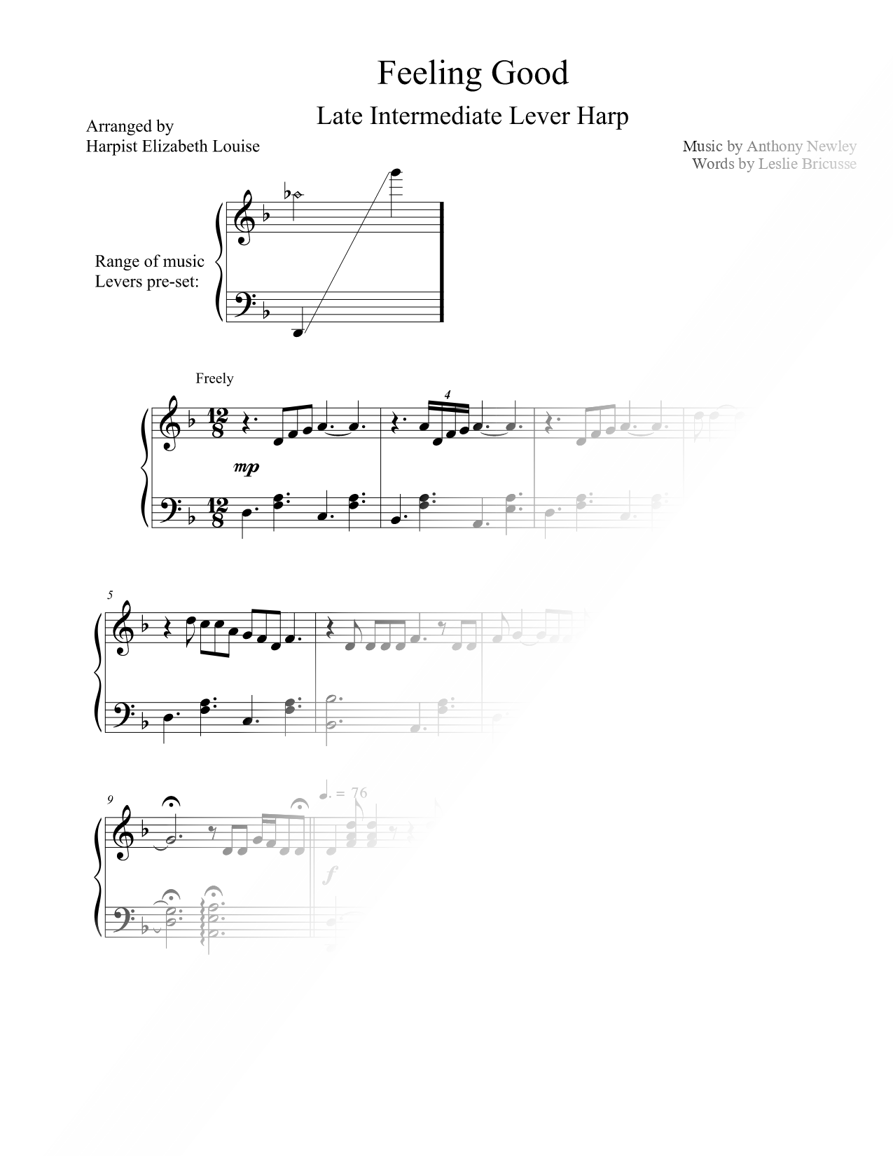 Feeling Good [late intermediate] Sheet Music — Lever Harp Solo