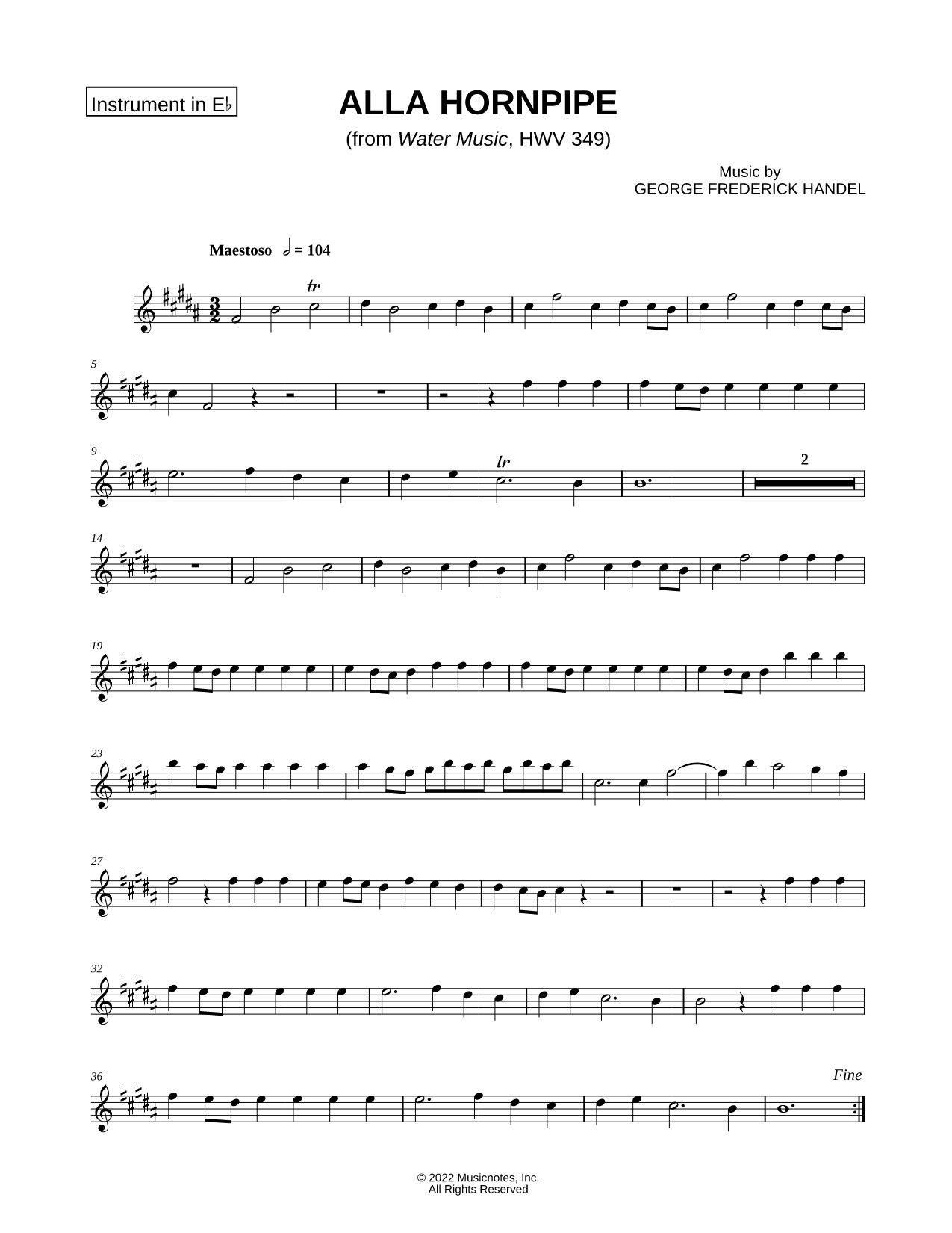 Alla Hornpipe from Water Music - Eb Instrument