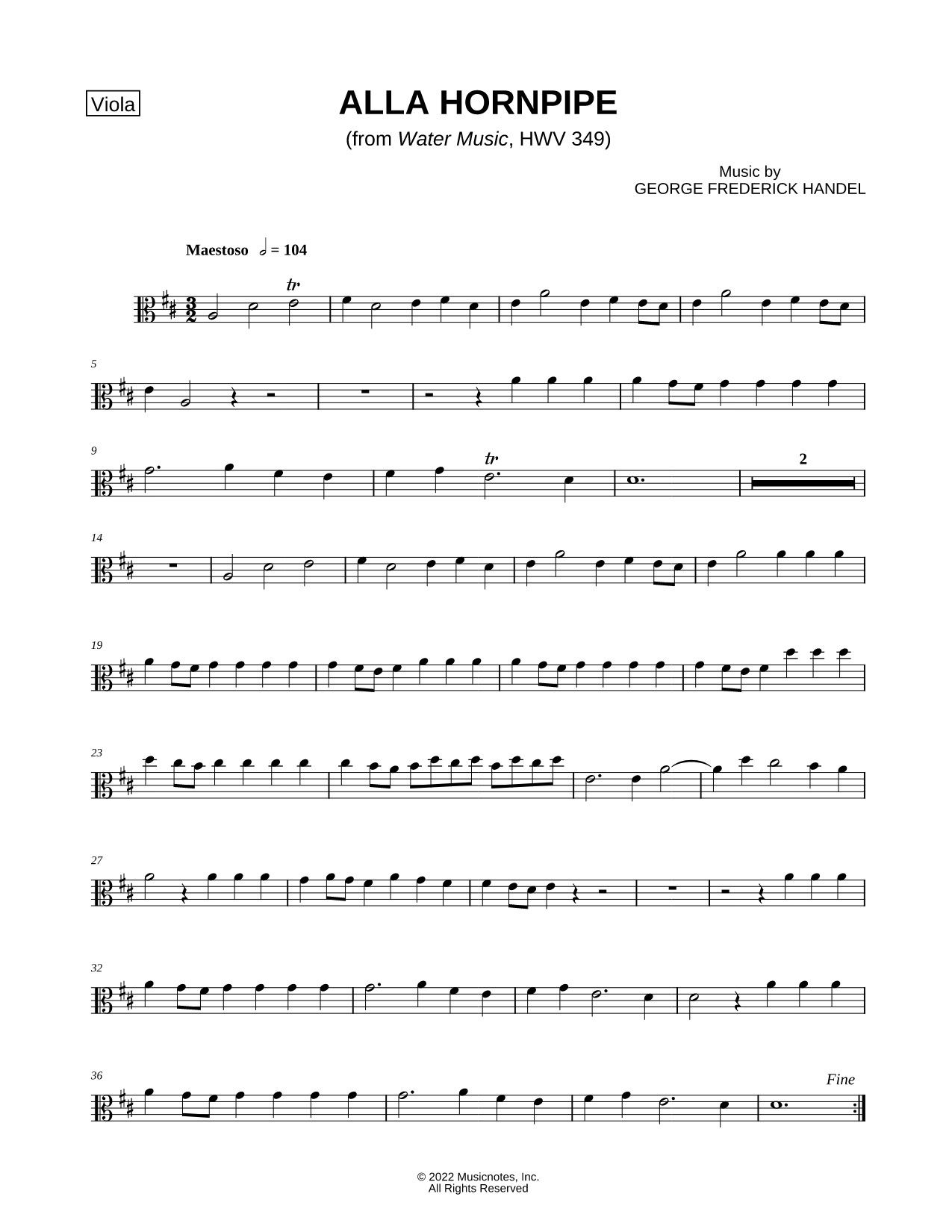 Alla Hornpipe from Water Music - Viola