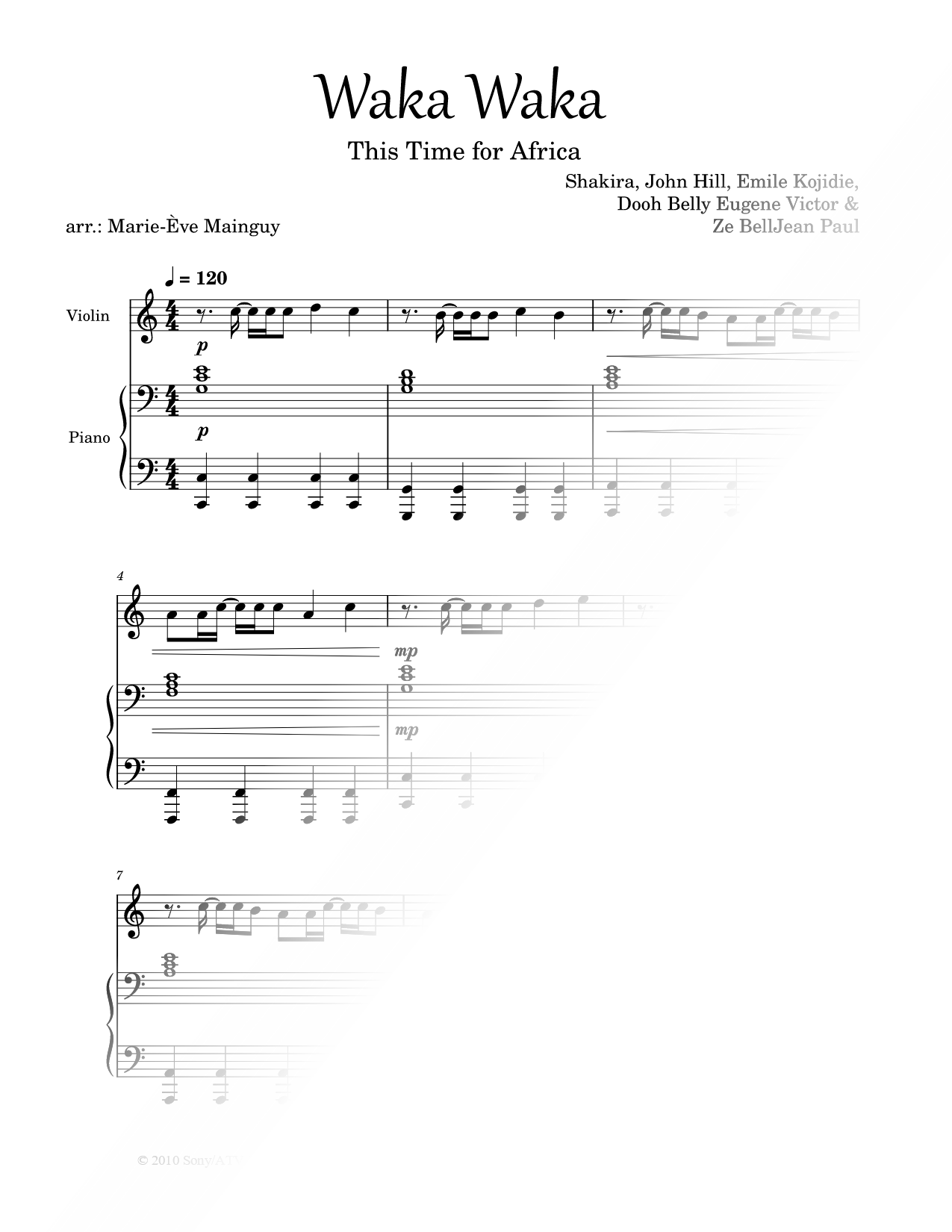 Waka Waka (This Time for Africa) - Violin & Piano
